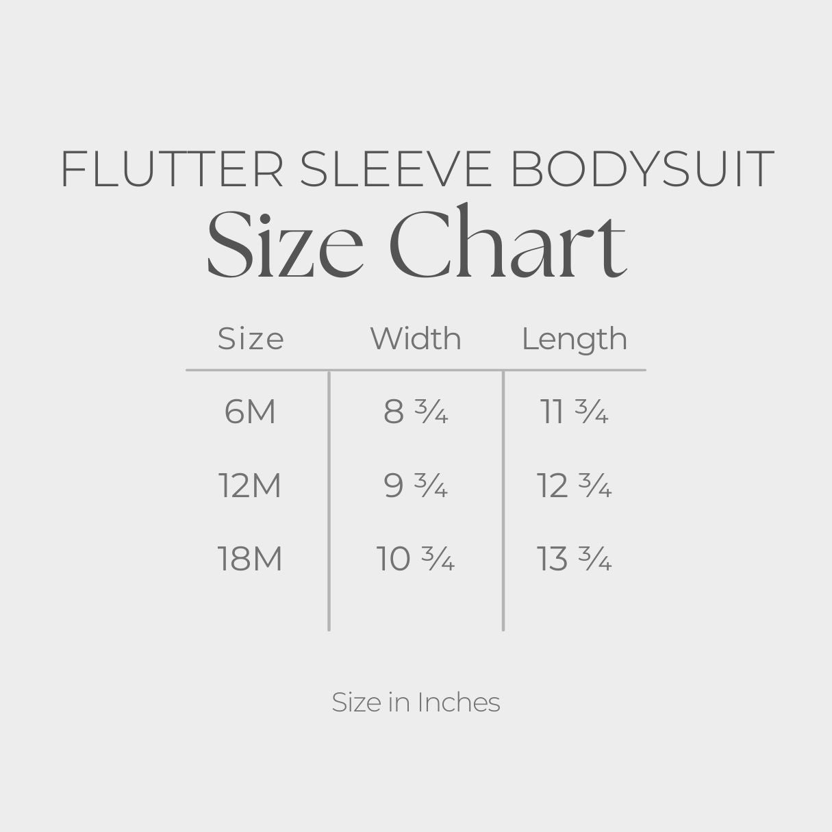Infant Girl's Flutter Sleeve Bodysuit - size guide