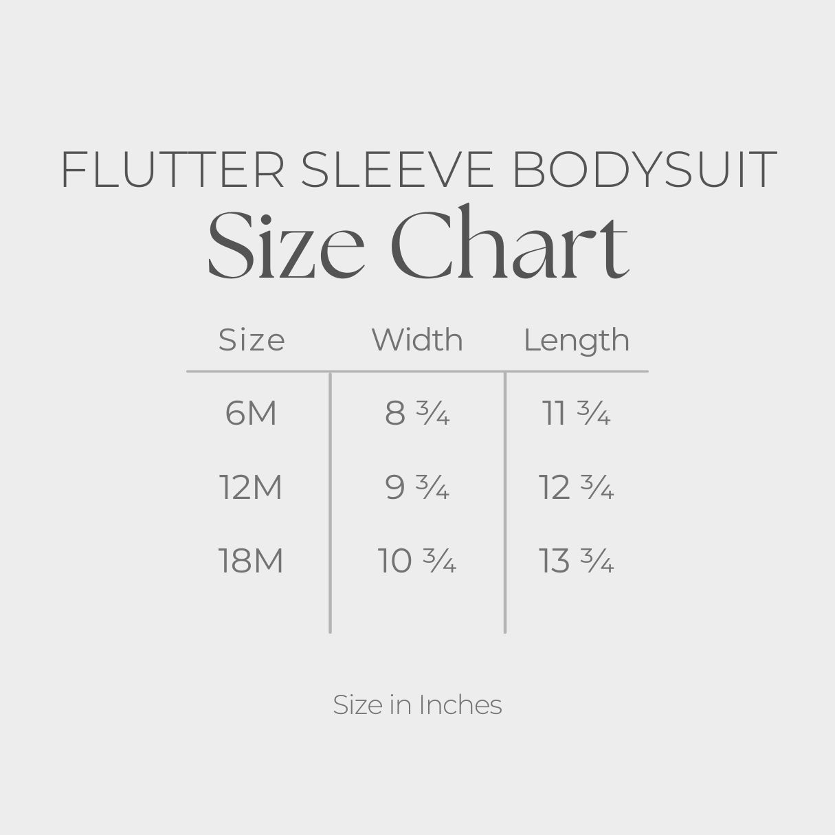Infant Girl's Flutter Sleeve Bodysuit - size guide