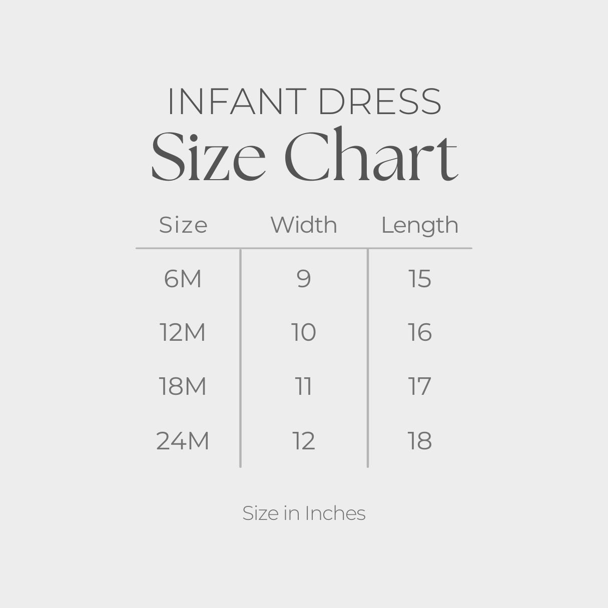 Infant Dress - size guide
