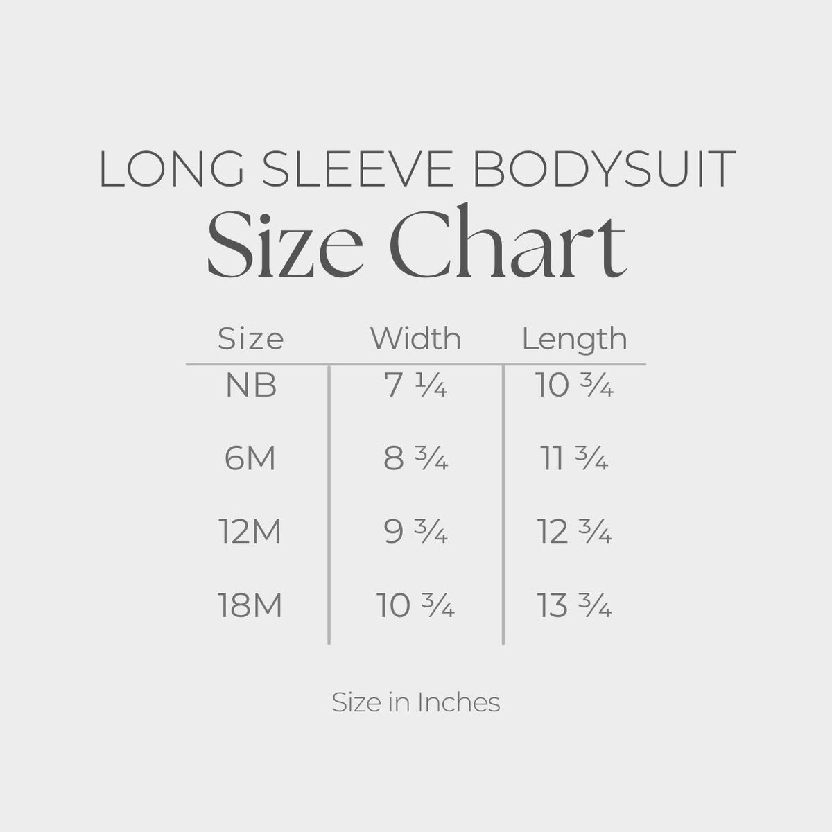 Infant Long Sleeve Bodysuit - size guide