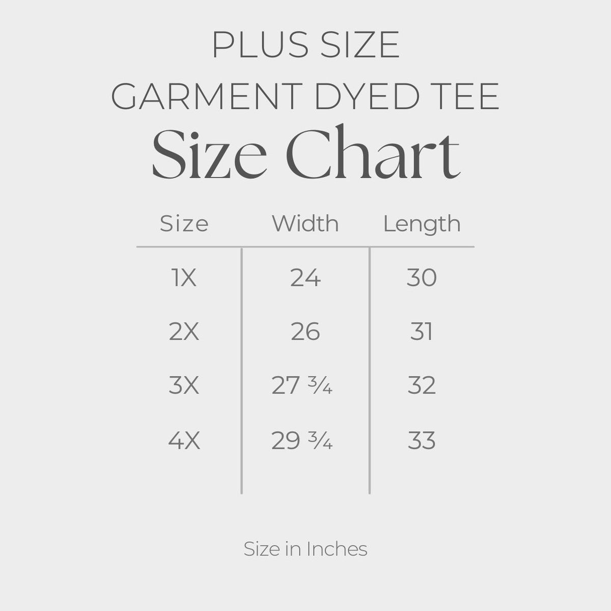 Women's Plus Garment Dyed Tee - size guide