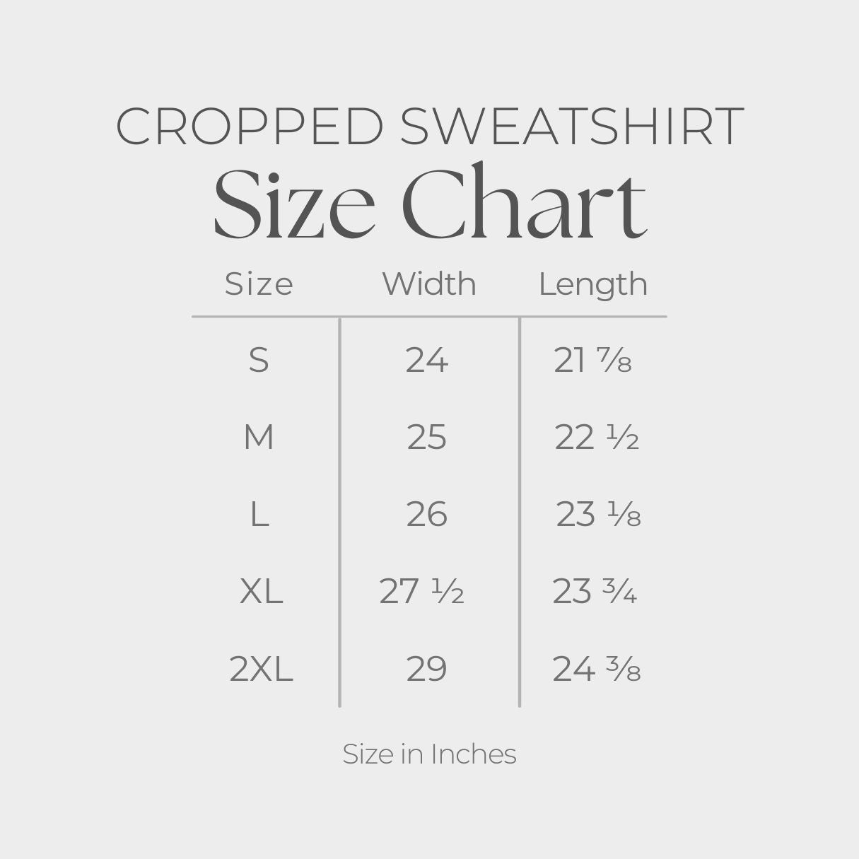Women's Cropped Sweatshirt - size guide