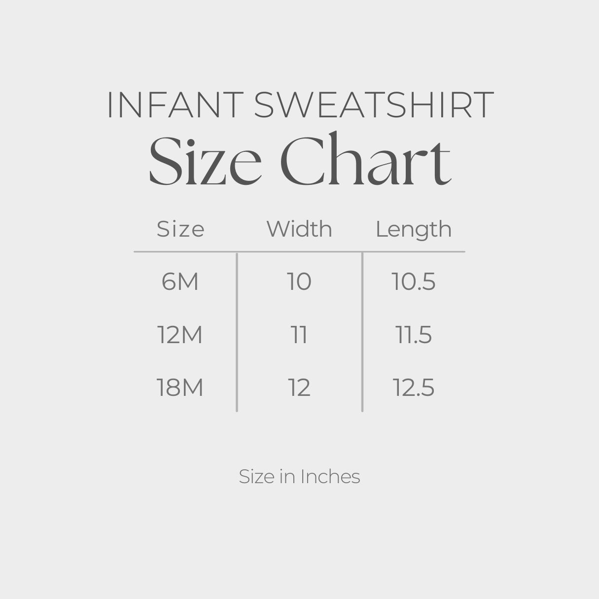 Infant Crew Fleece Sweatshirt - size guide