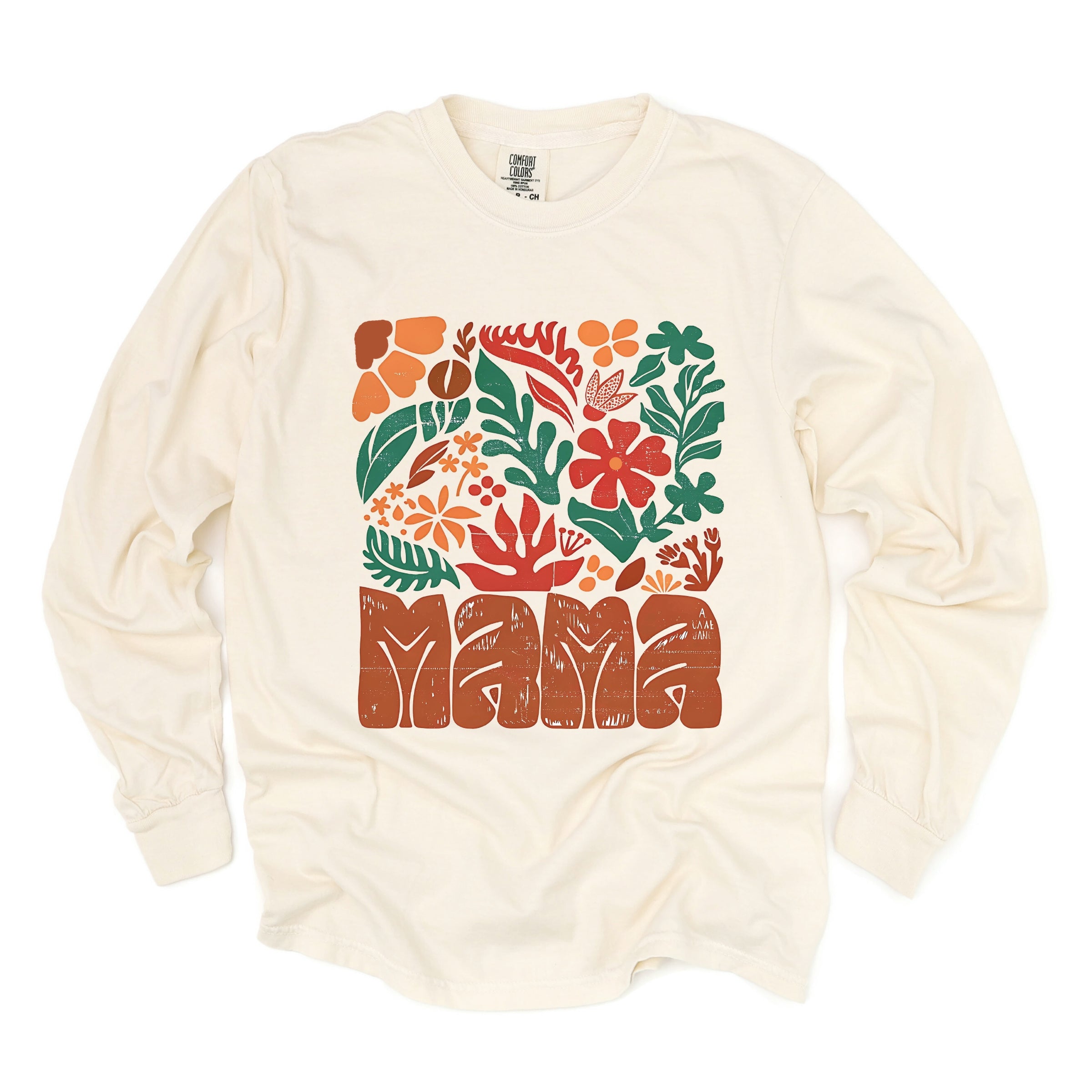 Mama Fall Floral - Women's Garment Dyed Long Sleeve Graphic T-Shirt