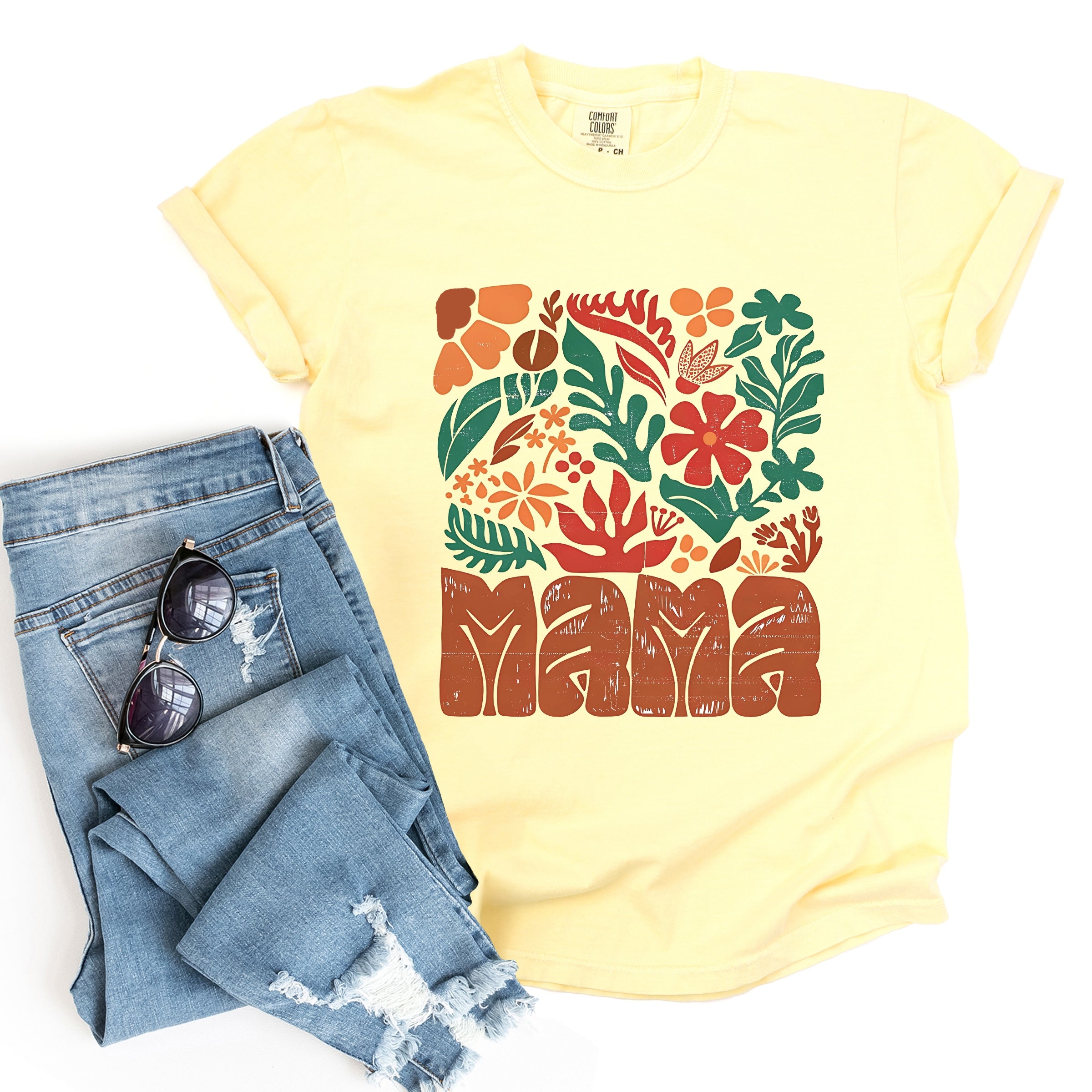 Mama Fall Floral - Women's Garment Dyed Graphic T-Shirt