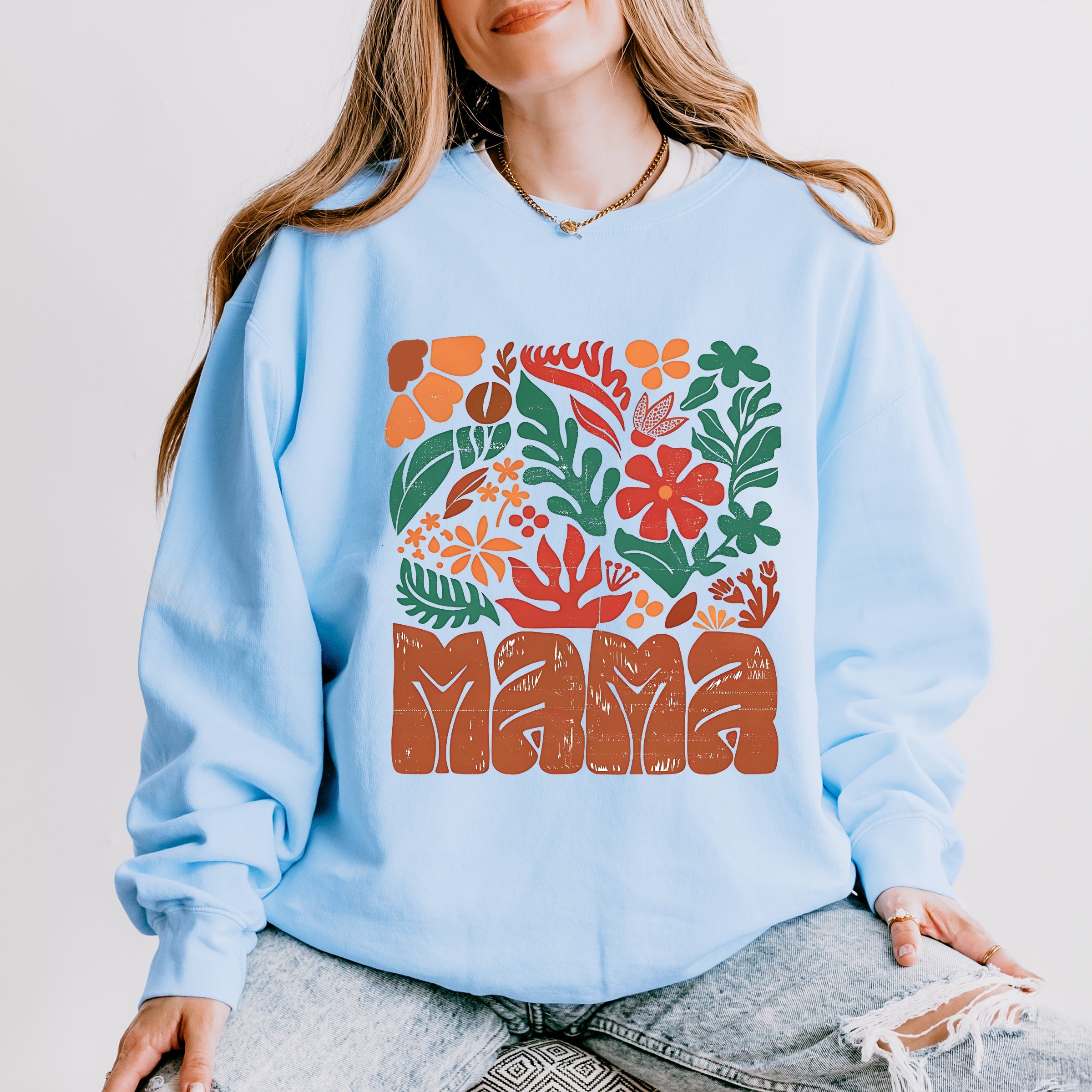 Mama Fall Floral - Women's Lightweight Garment Dyed Sweatshirt