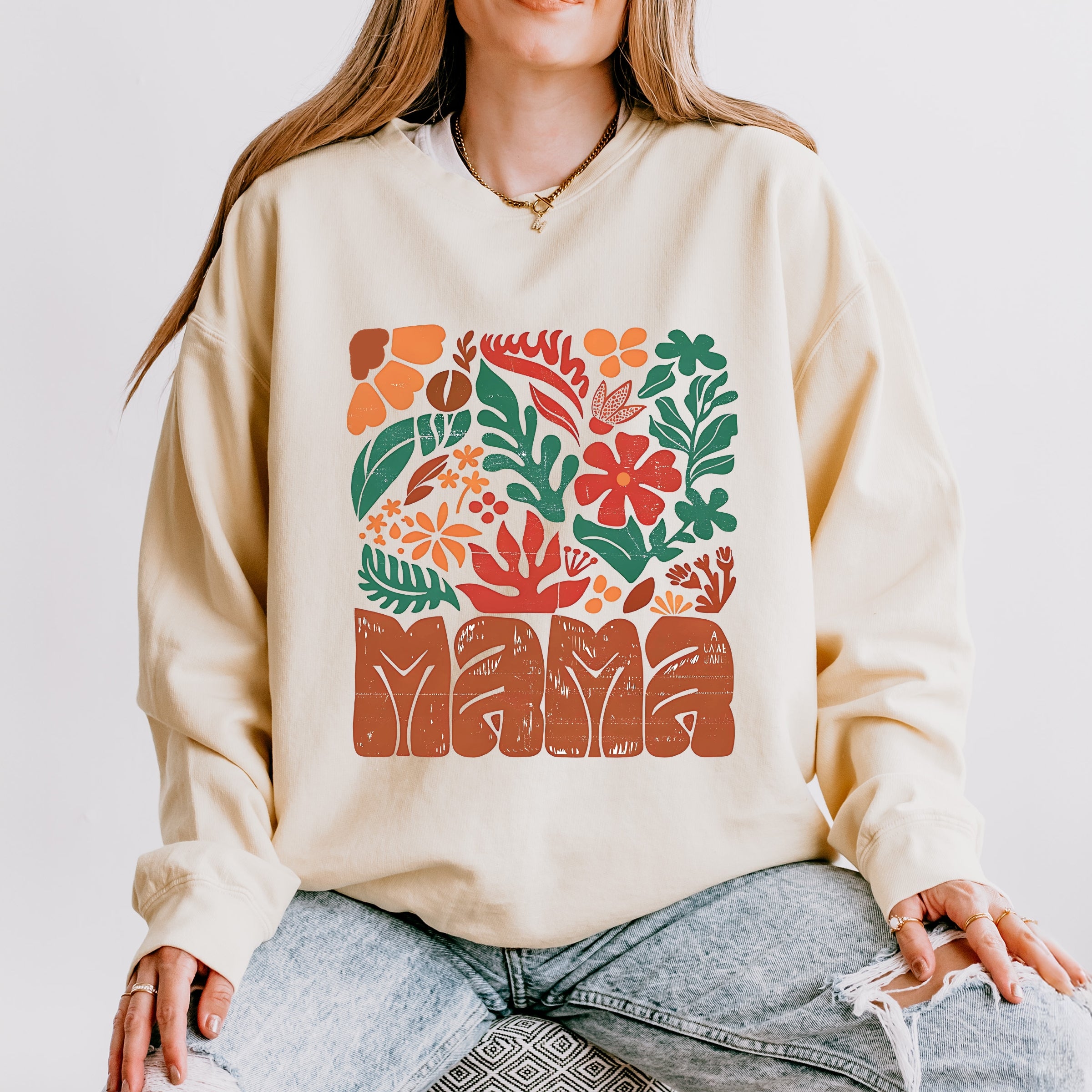 Mama Fall Floral - Women's Lightweight Garment Dyed Sweatshirt
