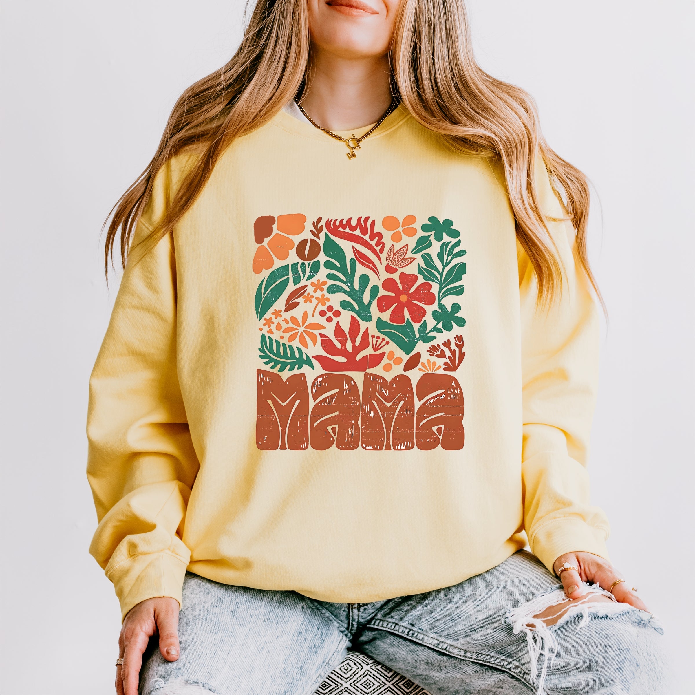 Mama Fall Floral - Women's Lightweight Garment Dyed Sweatshirt