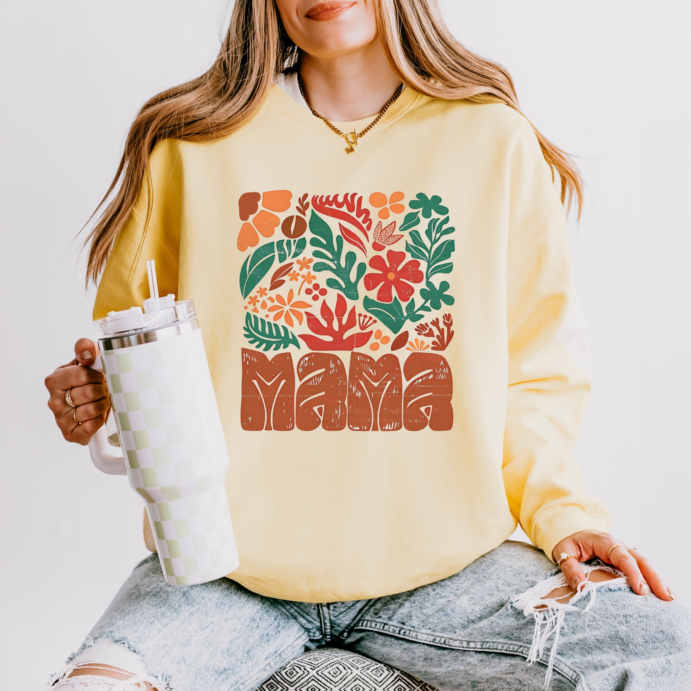 Mama Fall Floral - Women's Lightweight Garment Dyed Sweatshirt