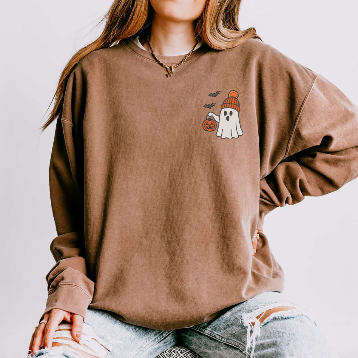 CLEARANCE Embroidered Beanie Ghost - Women's Lightweight Garment Dyed Sweatshirt