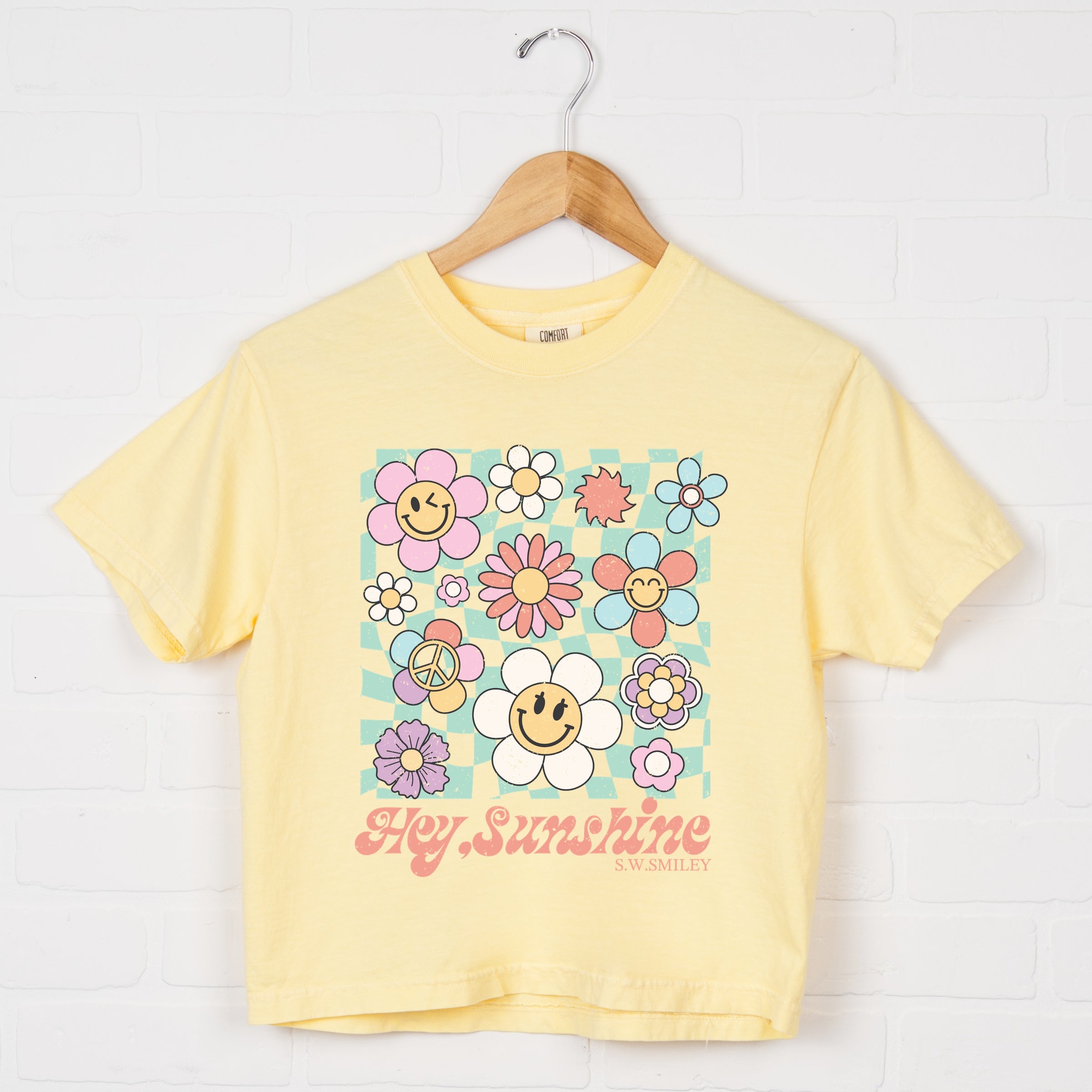 S.W.Smiley Hey Sunshine Flowers - Womens Boxy Crop Top