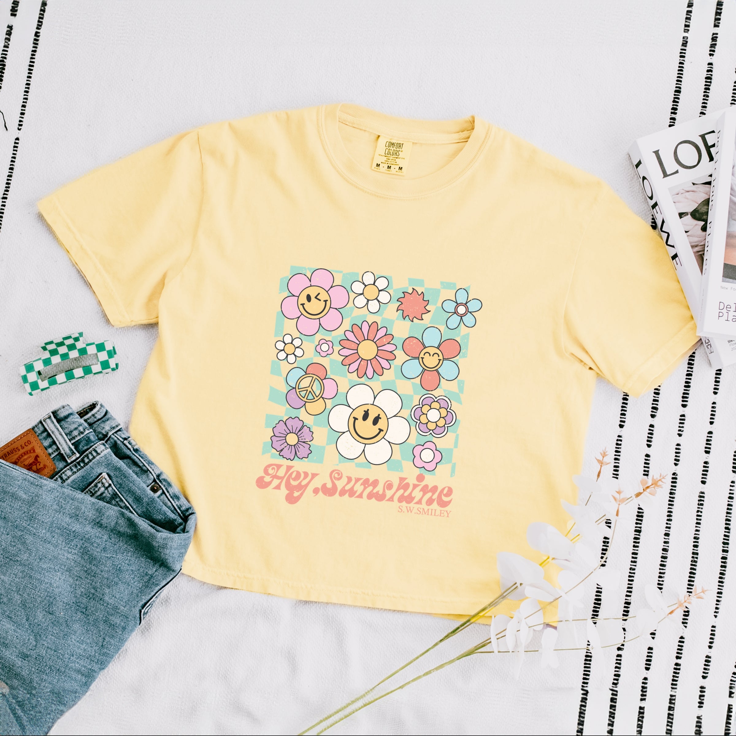 S.W.Smiley Hey Sunshine Flowers - Womens Boxy Crop Top