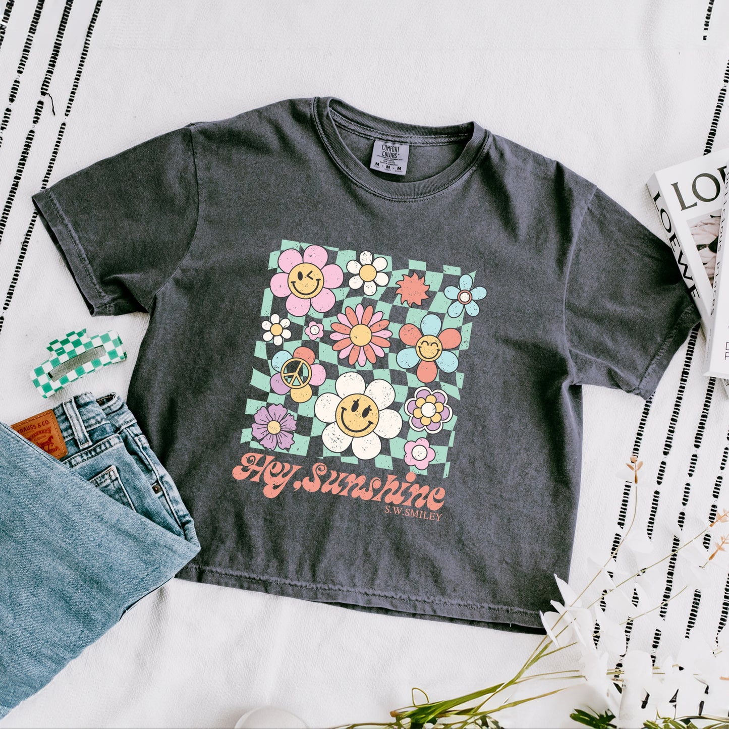 S.W.Smiley Hey Sunshine Flowers - Womens Boxy Crop Top