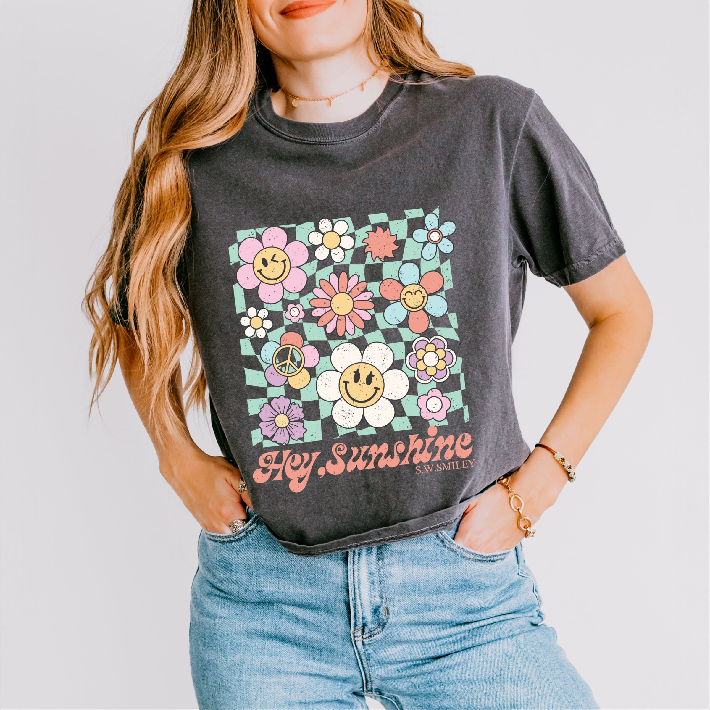 S.W.Smiley Hey Sunshine Flowers - Womens Boxy Crop Top