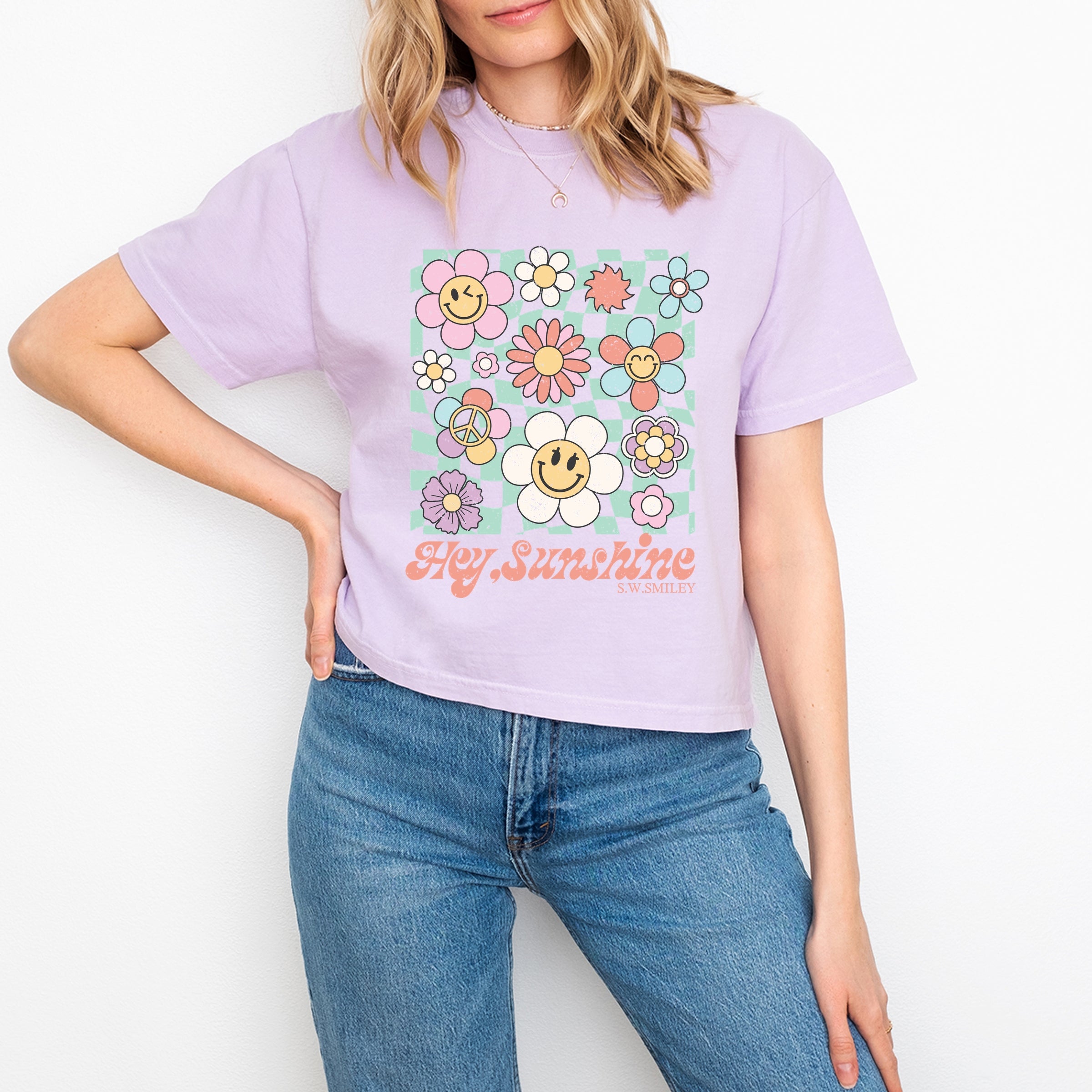 S.W.Smiley Hey Sunshine Flowers - Womens Boxy Crop Top