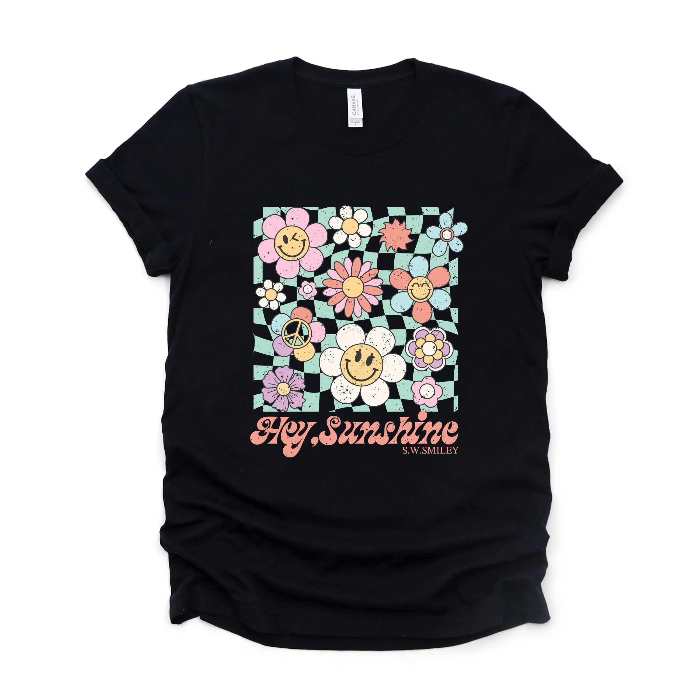 S.W.Smiley Hey Sunshine Flowers - Womens Short Sleeve Tee