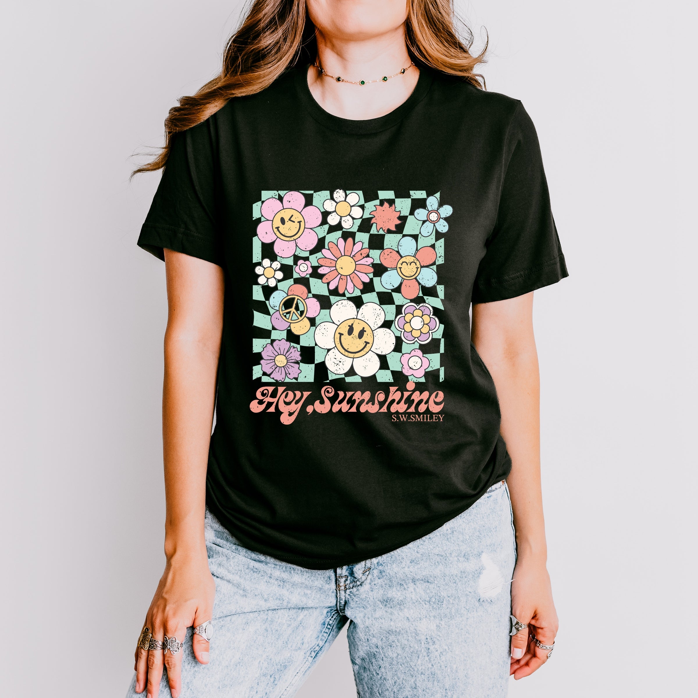 S.W.Smiley Hey Sunshine Flowers - Womens Short Sleeve Tee