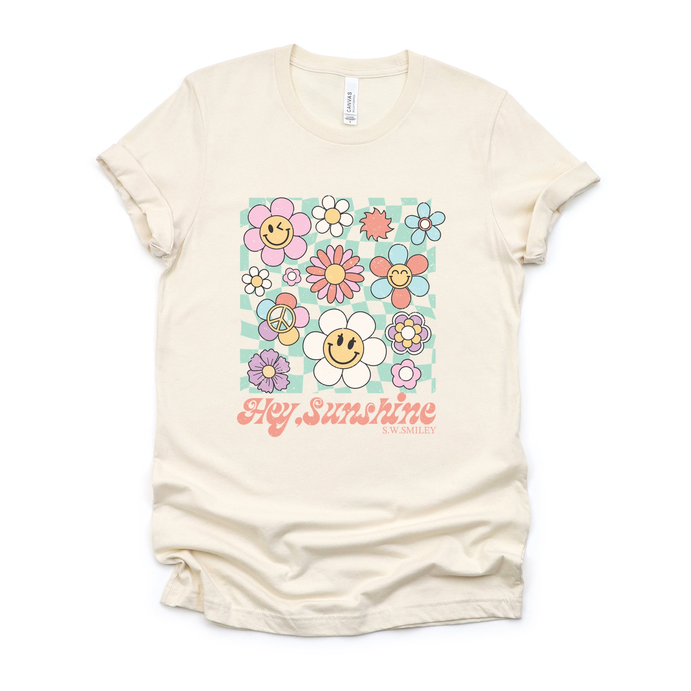 S.W.Smiley Hey Sunshine Flowers - Womens Short Sleeve Tee