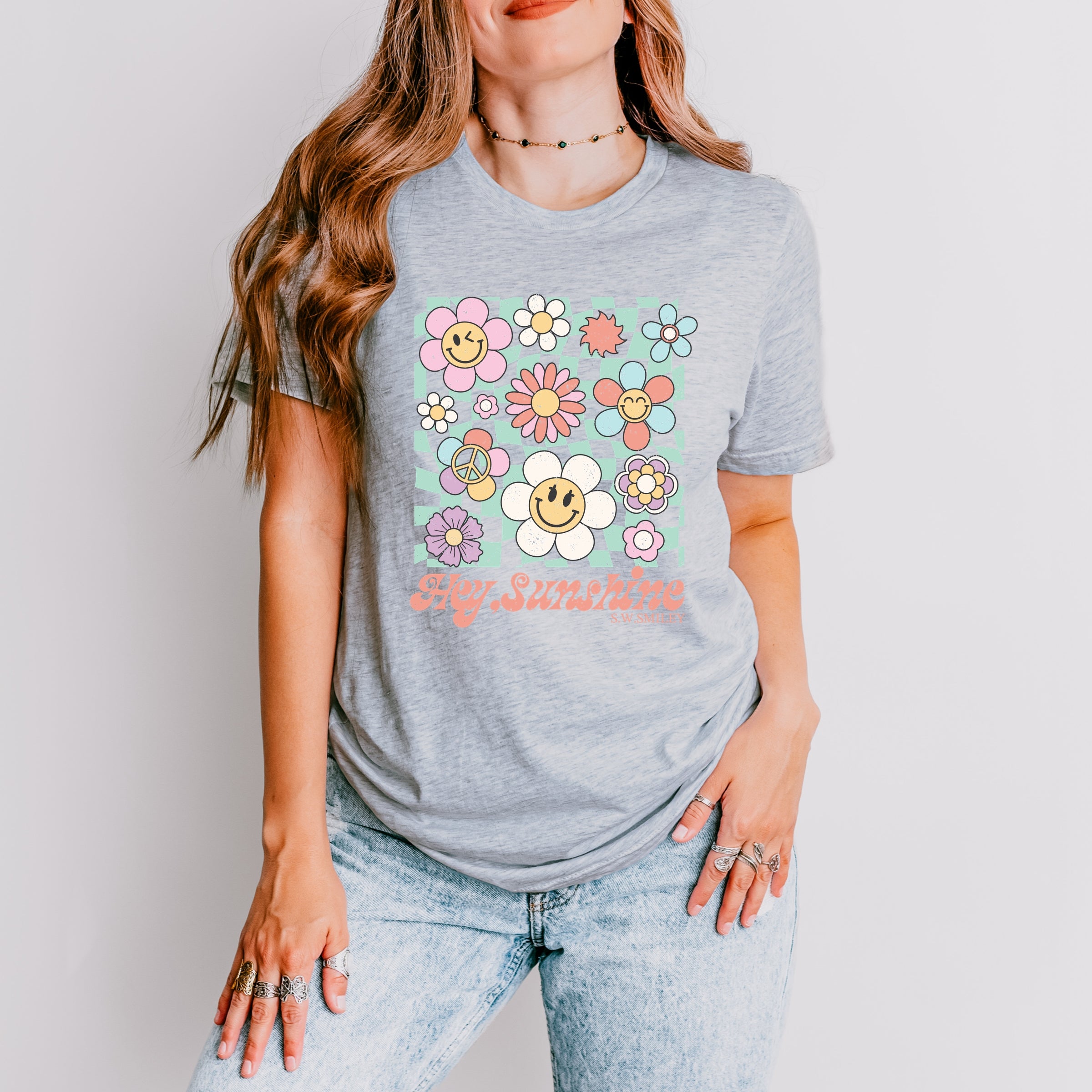 S.W.Smiley Hey Sunshine Flowers - Womens Short Sleeve Tee