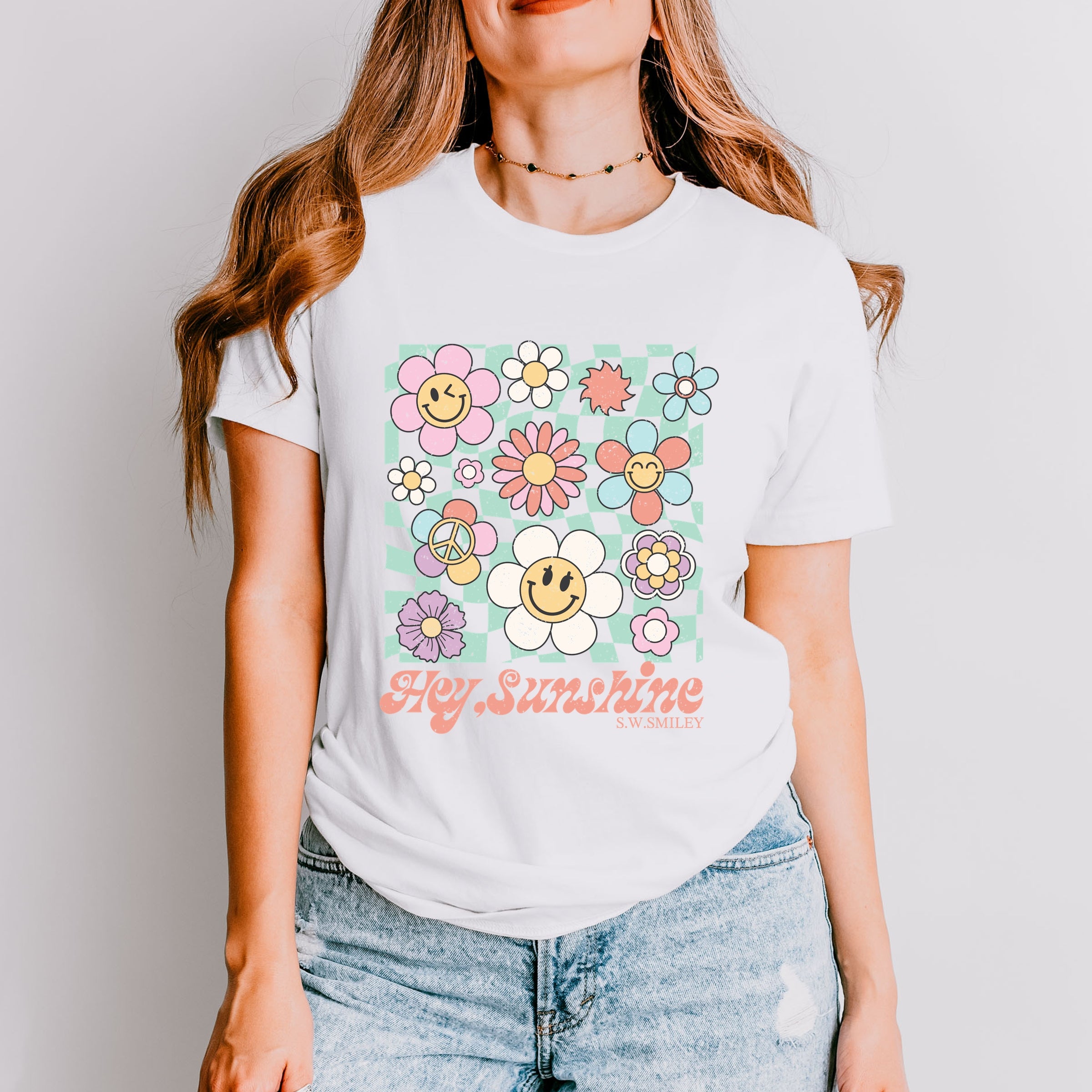 S.W.Smiley Hey Sunshine Flowers - Womens Short Sleeve Tee