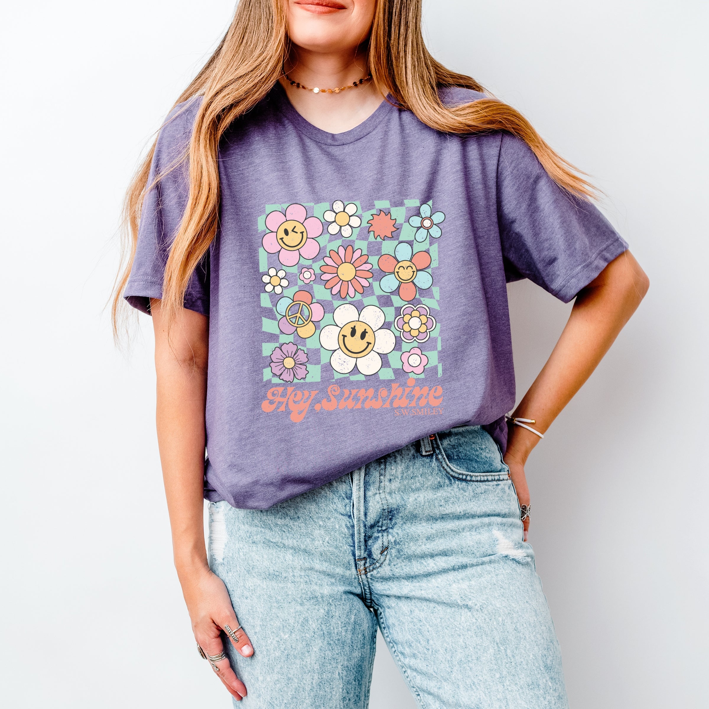 S.W.Smiley Hey Sunshine Flowers - Womens Short Sleeve Tee