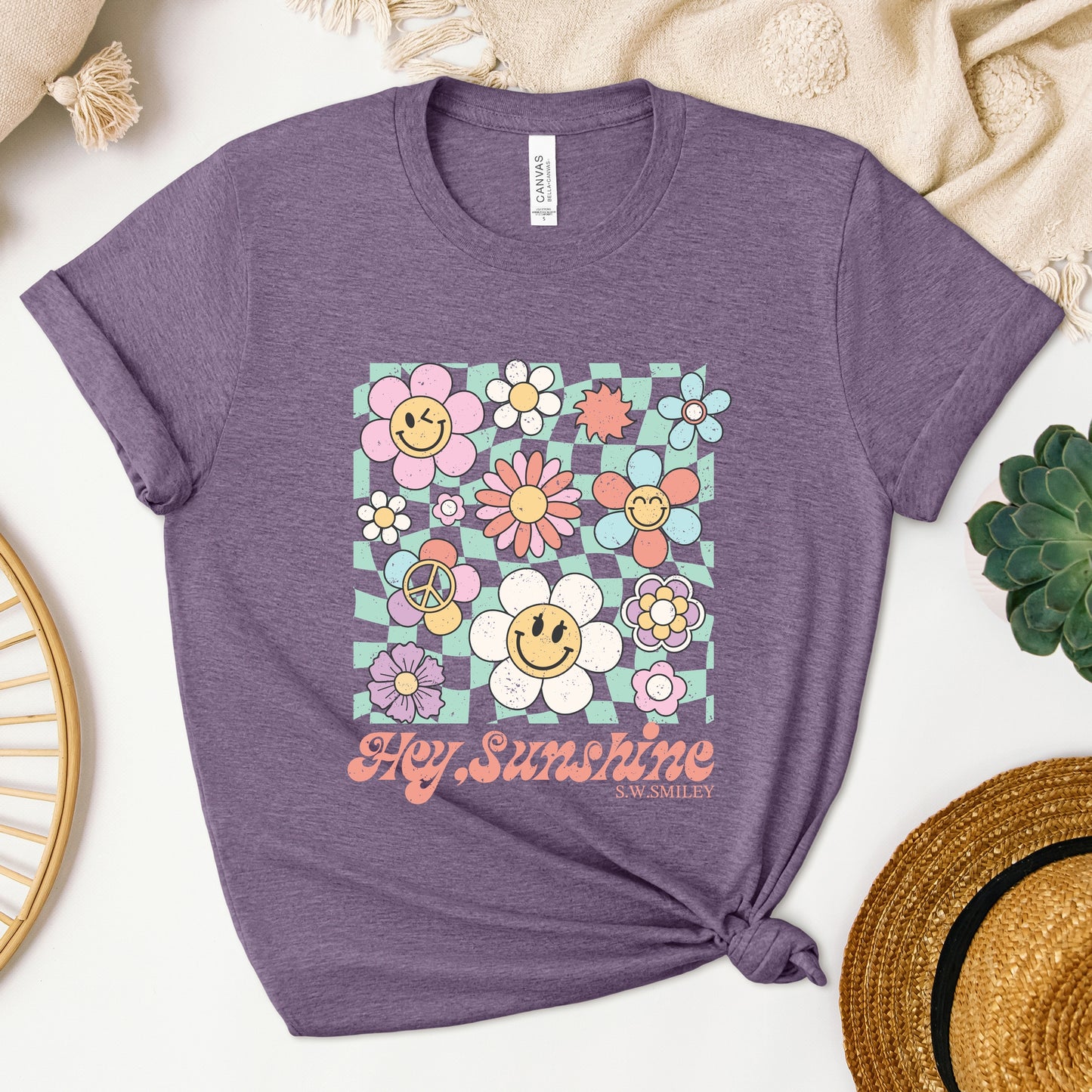 S.W.Smiley Hey Sunshine Flowers - Womens Short Sleeve Tee
