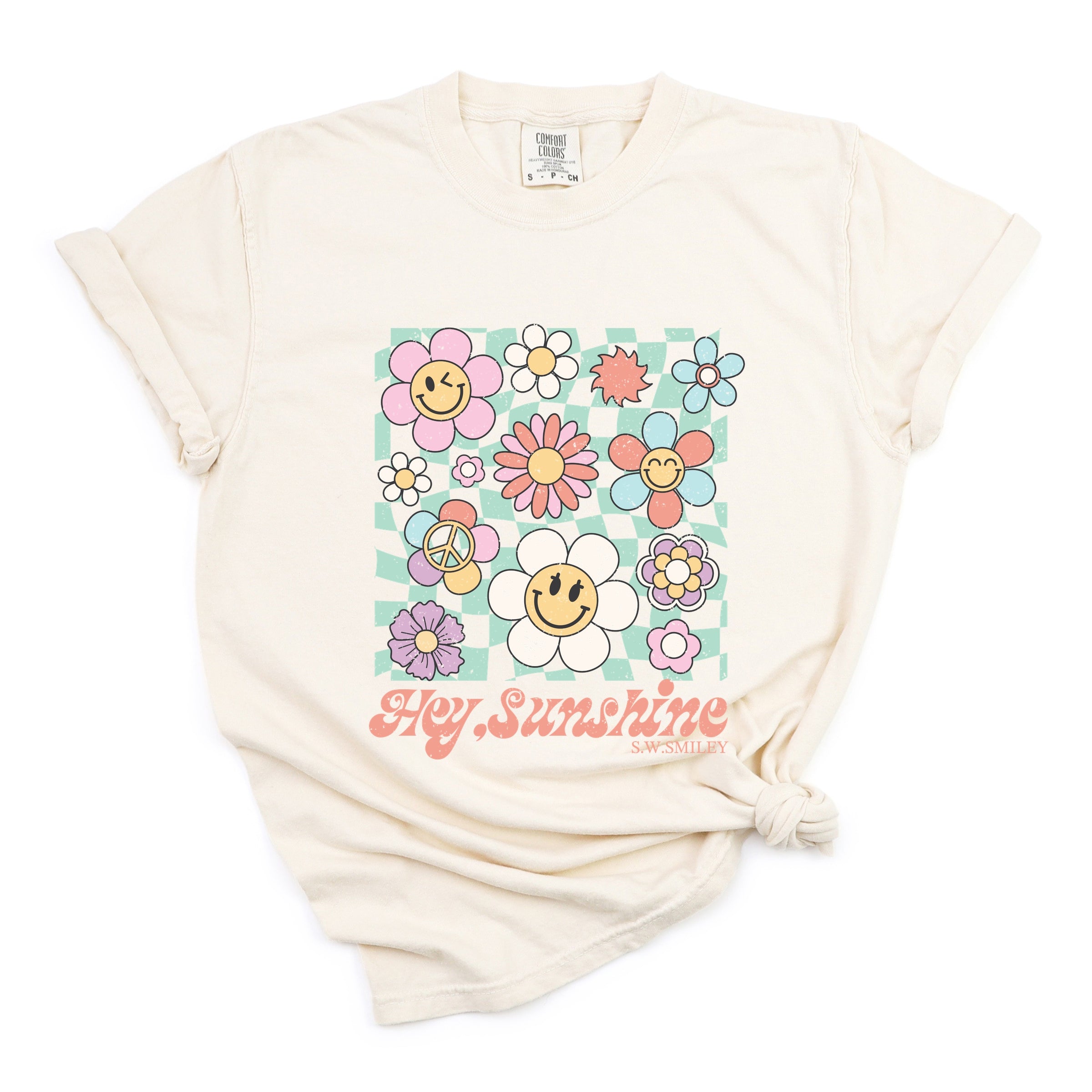 S.W.Smiley Hey Sunshine Flowers - Womens Garment Dyed Tee