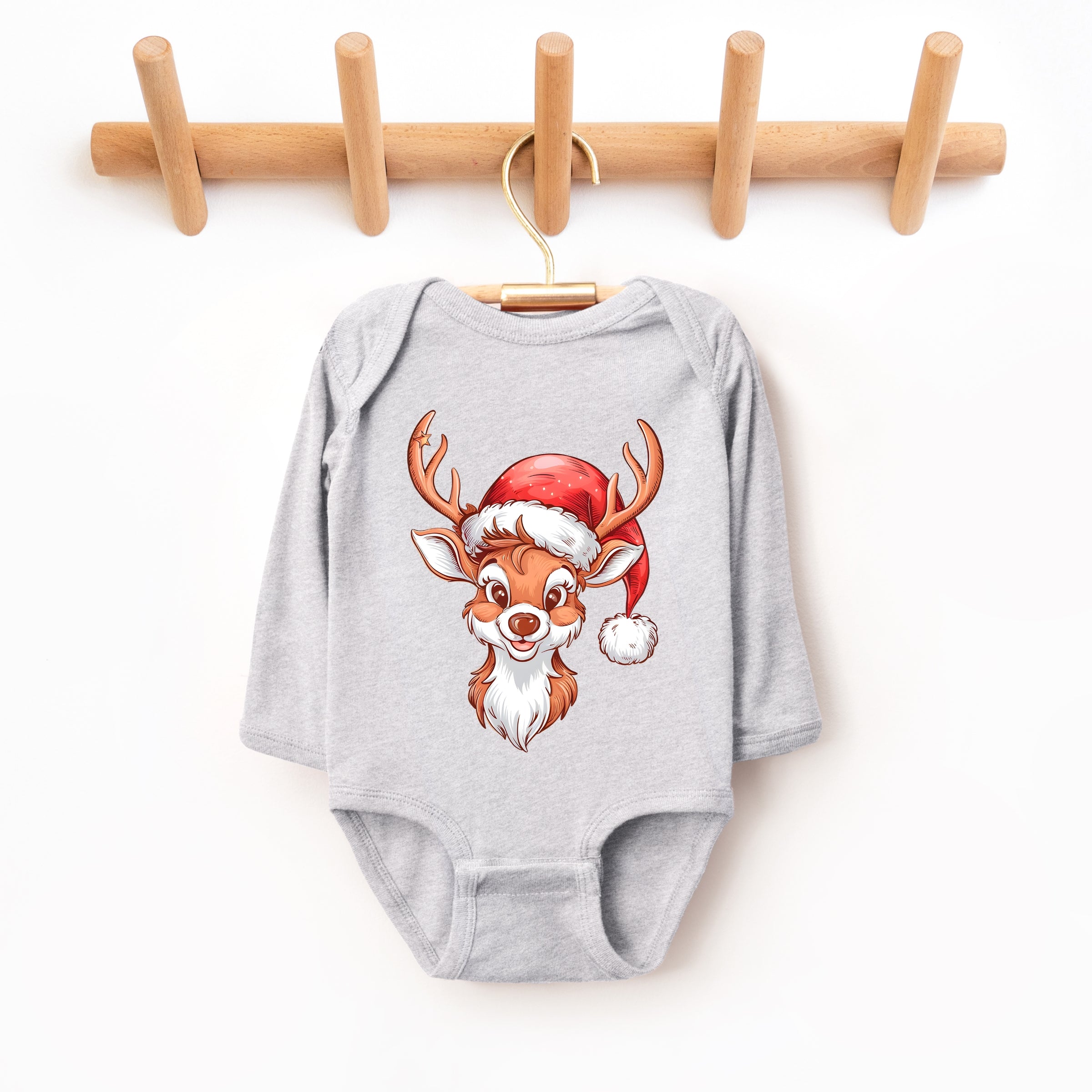 Cute Reindeer Head - Baby Long Sleeve Bodysuit