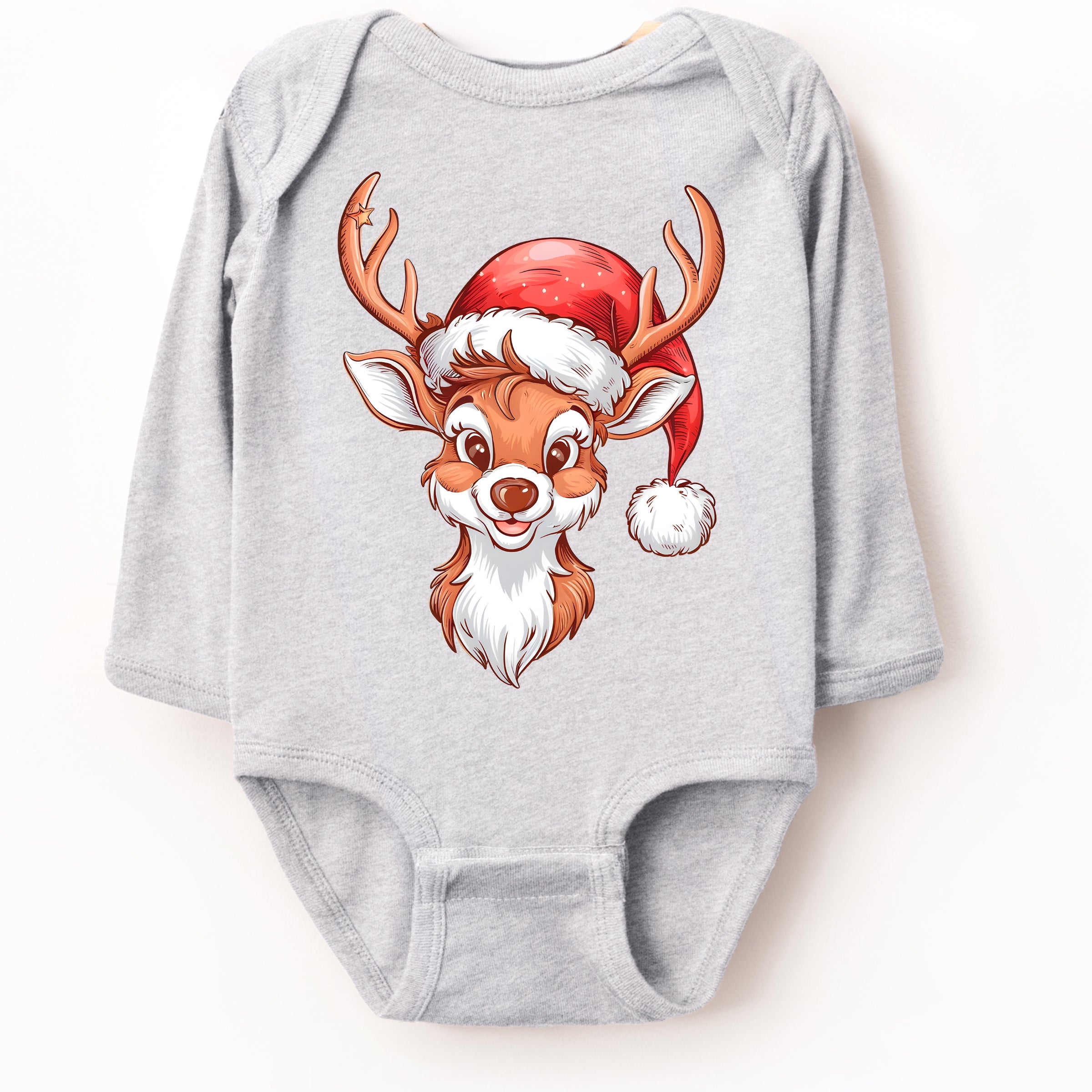 Cute Reindeer Head - Baby Long Sleeve Bodysuit