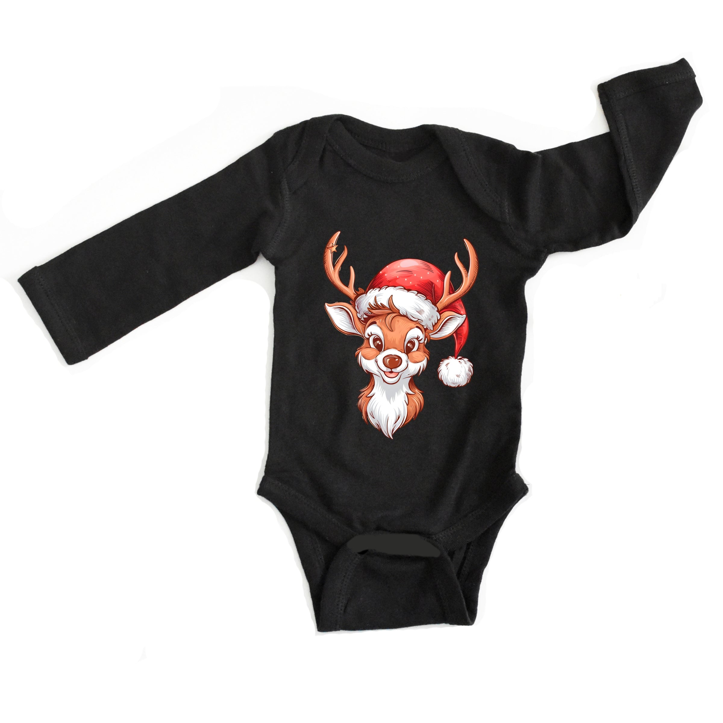 Cute Reindeer Head - Baby Long Sleeve Bodysuit