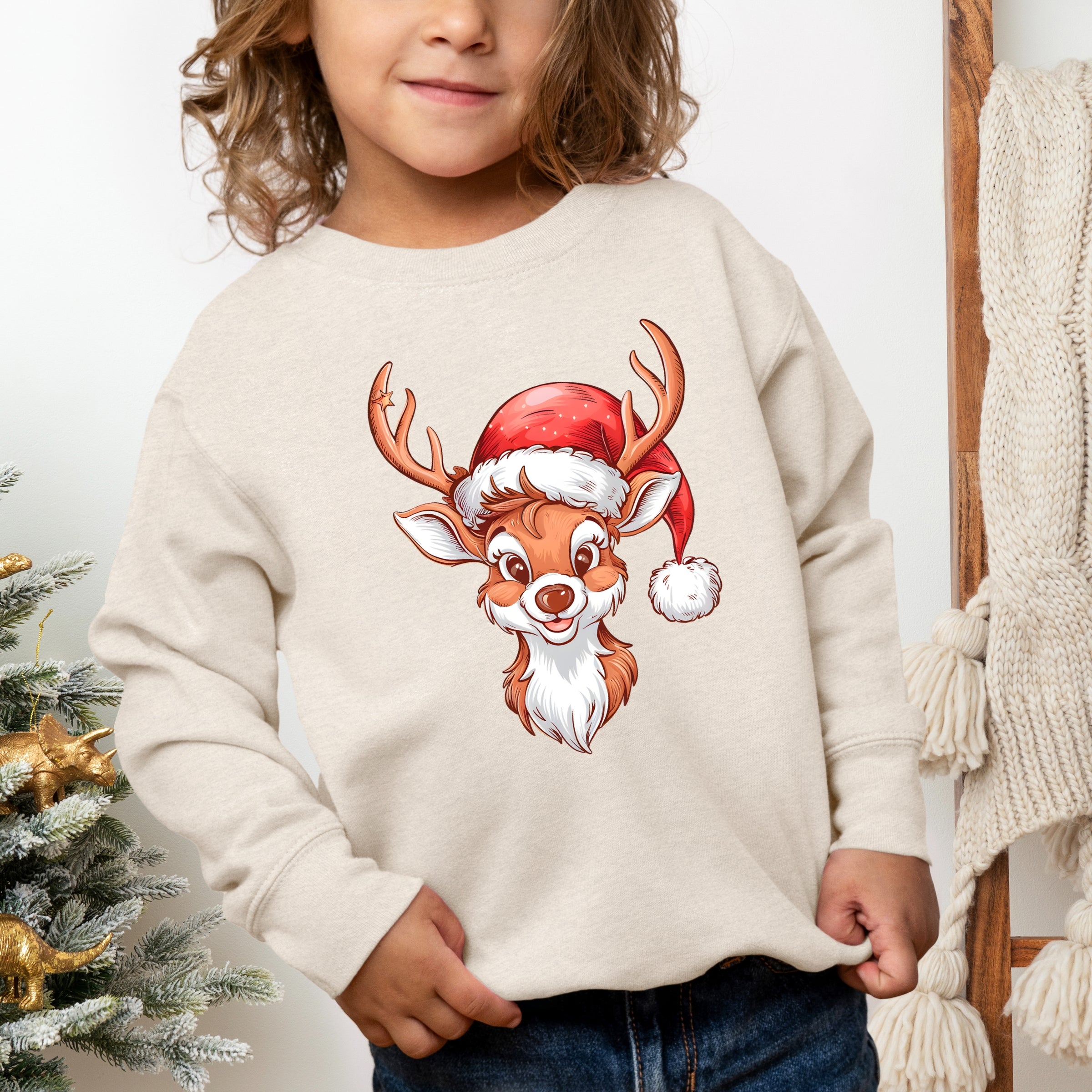 Cute Reindeer Head - Toddler Graphic Sweatshirt