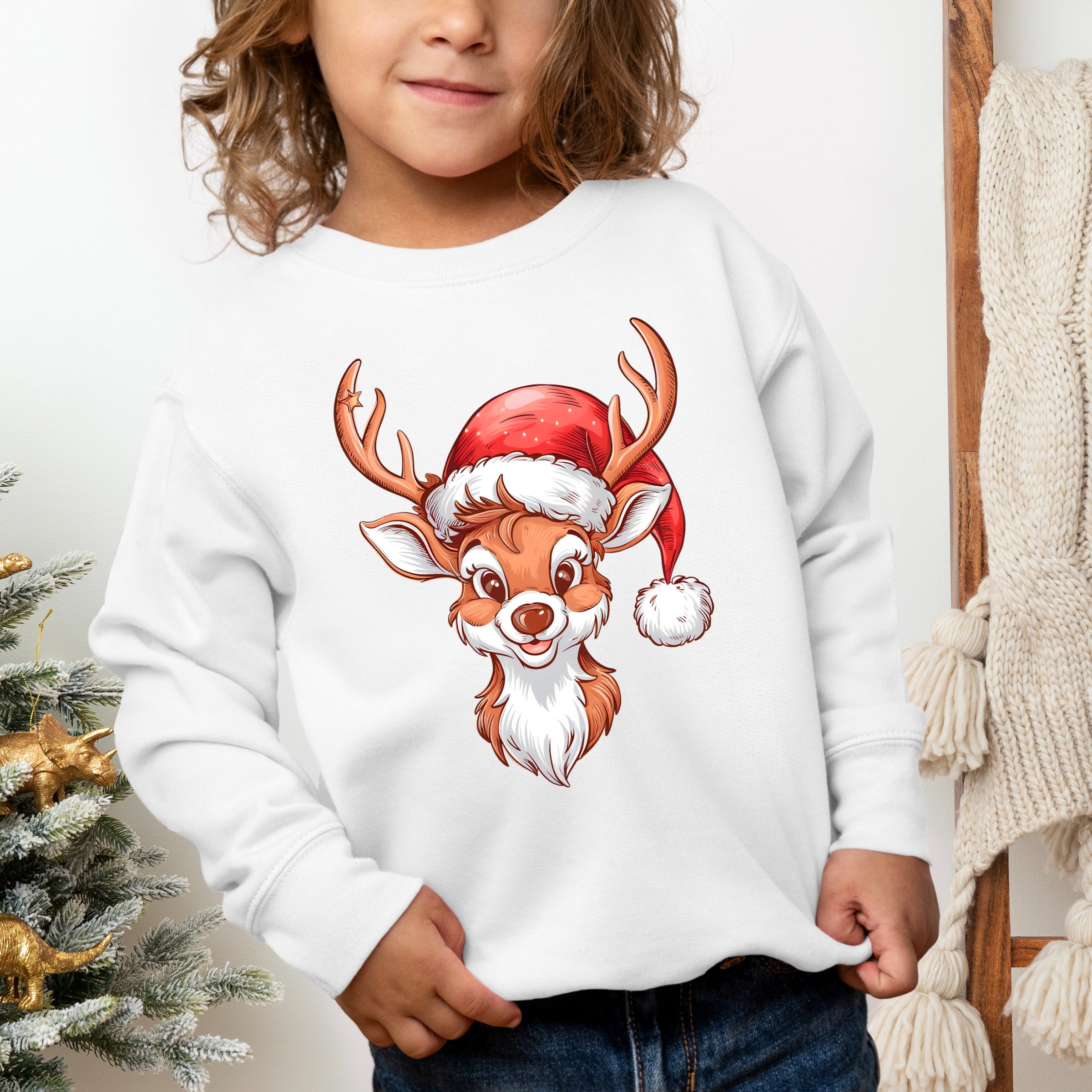 Cute Reindeer Head - Toddler Graphic Sweatshirt