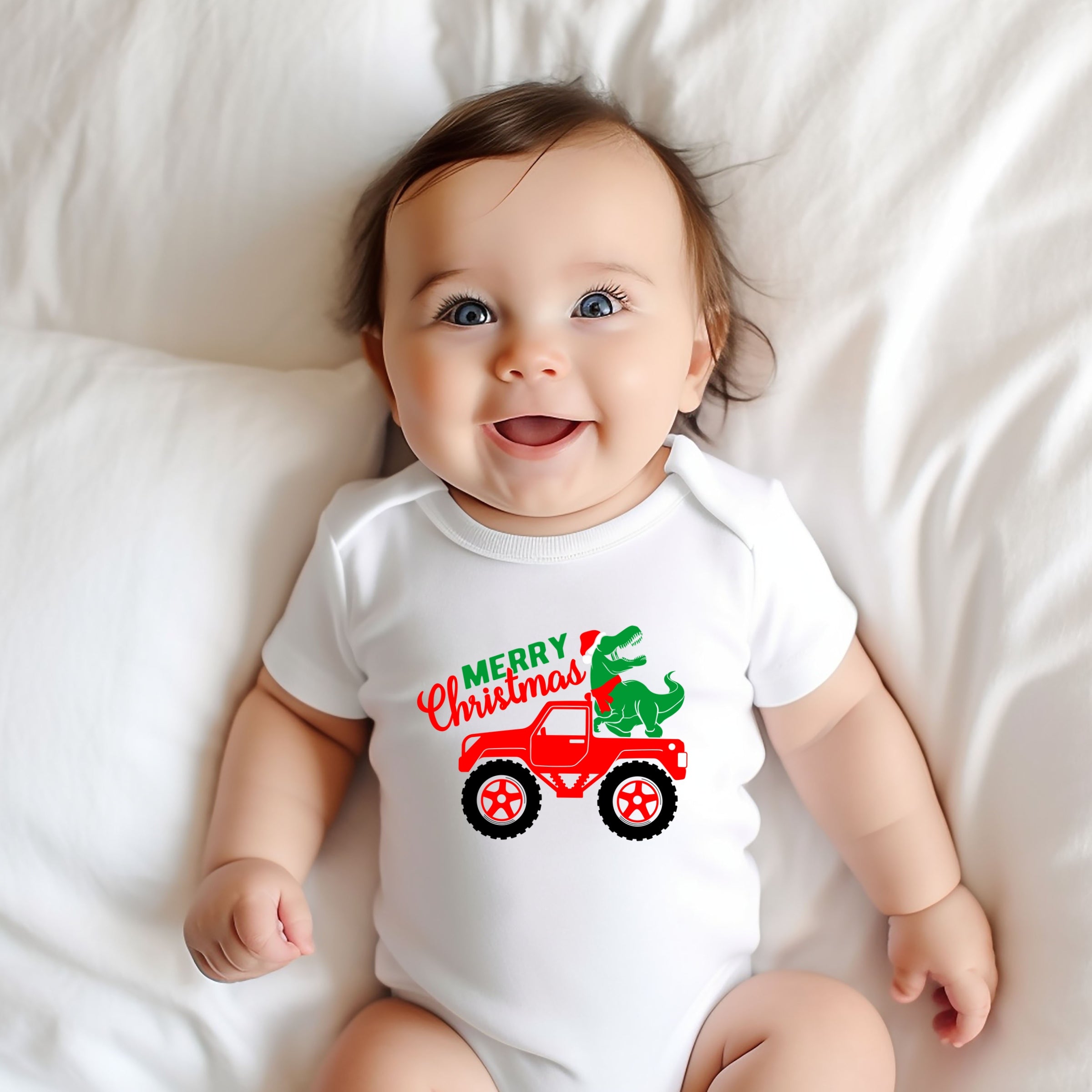 Christmas Dino Truck - Baby Short Sleeve Graphic Bodysuit