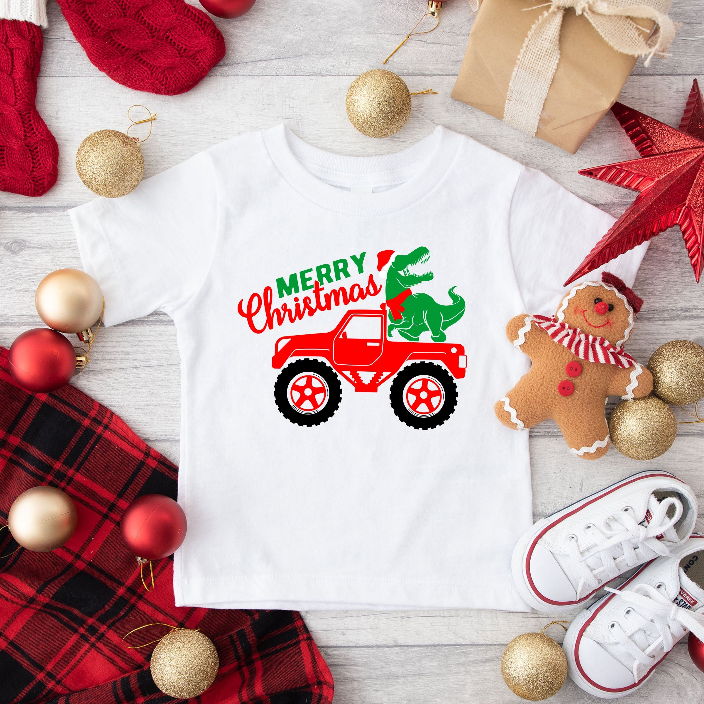 Christmas Dino Truck - Toddler Short Sleeve Graphic T-Shirt