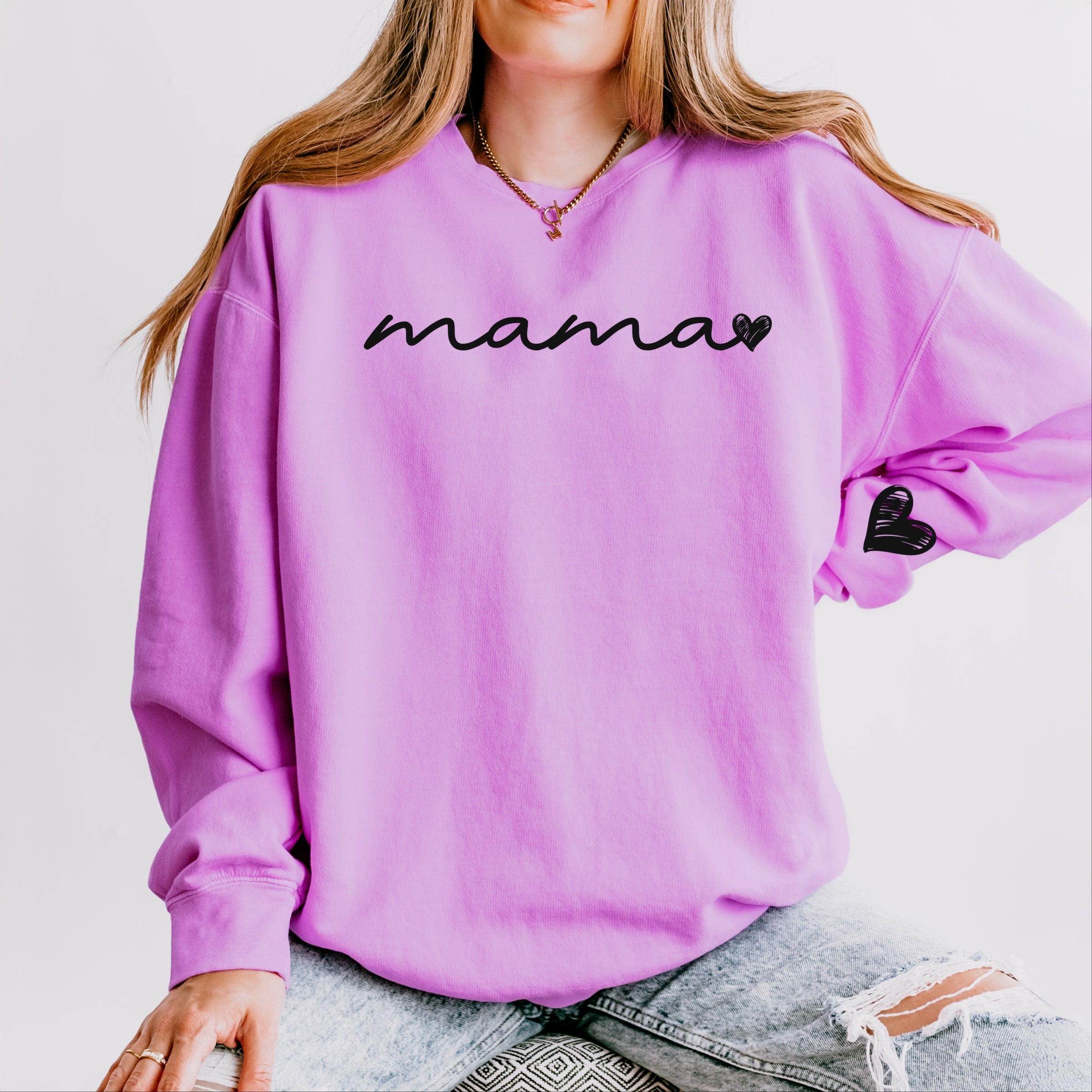 Mama Cursive Heart - Women's Lightweight Garment Dyed Sweatshirt