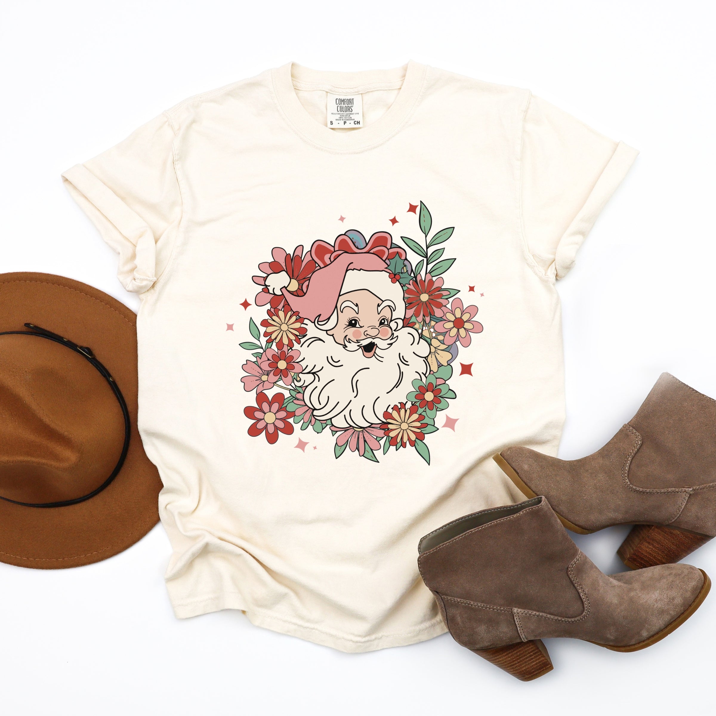 Floral Santa - Womens Garment Dyed Tee