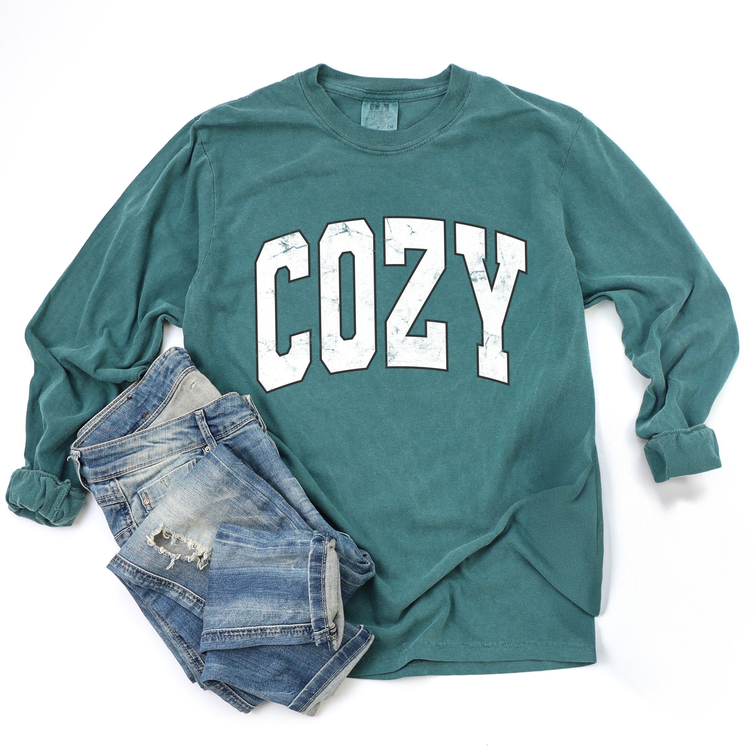 Cozy Worn Varsity - Womens Garment Dyed Long Sleeve