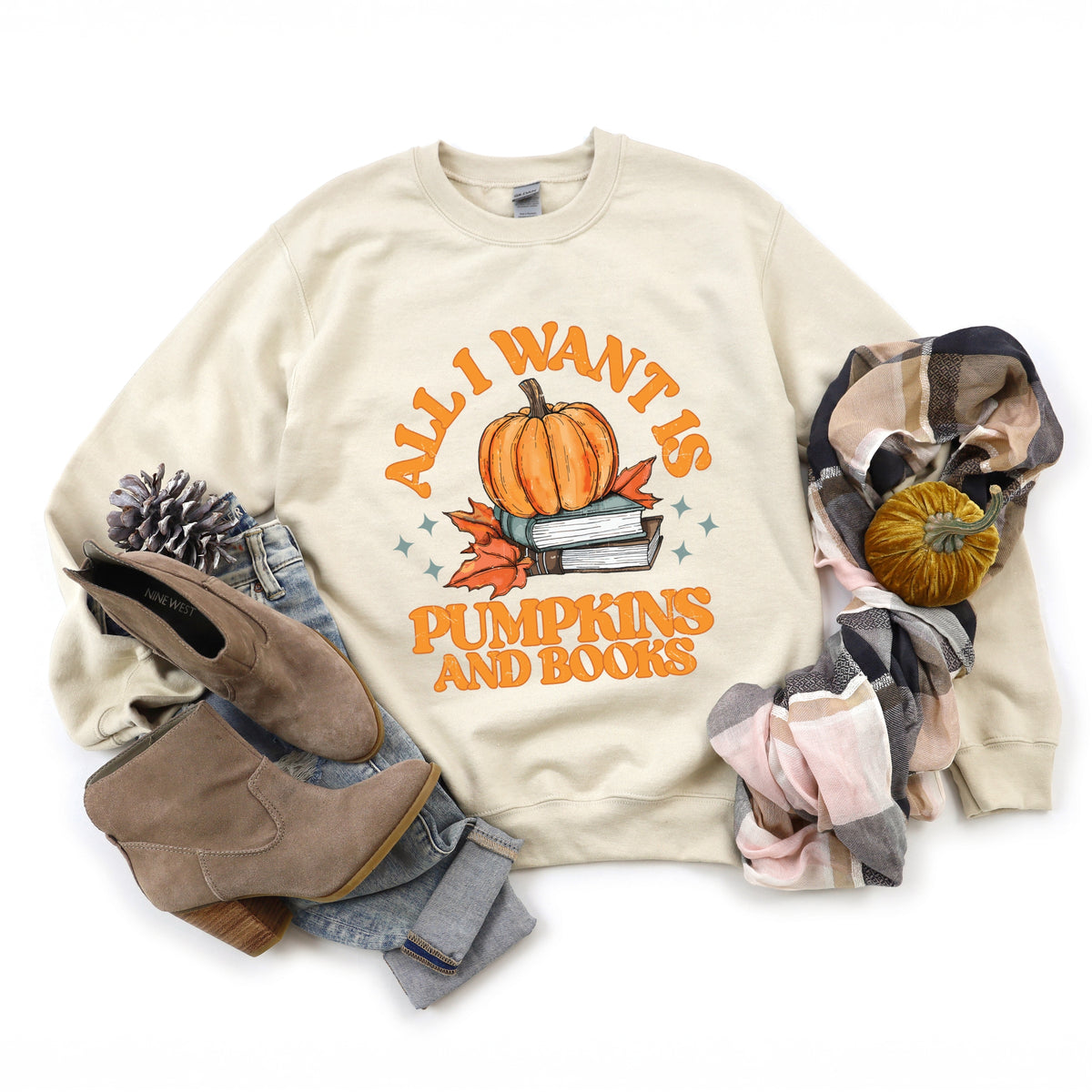 All I Want Is Pumpkins And Books - Women's Graphic Sweatshirt