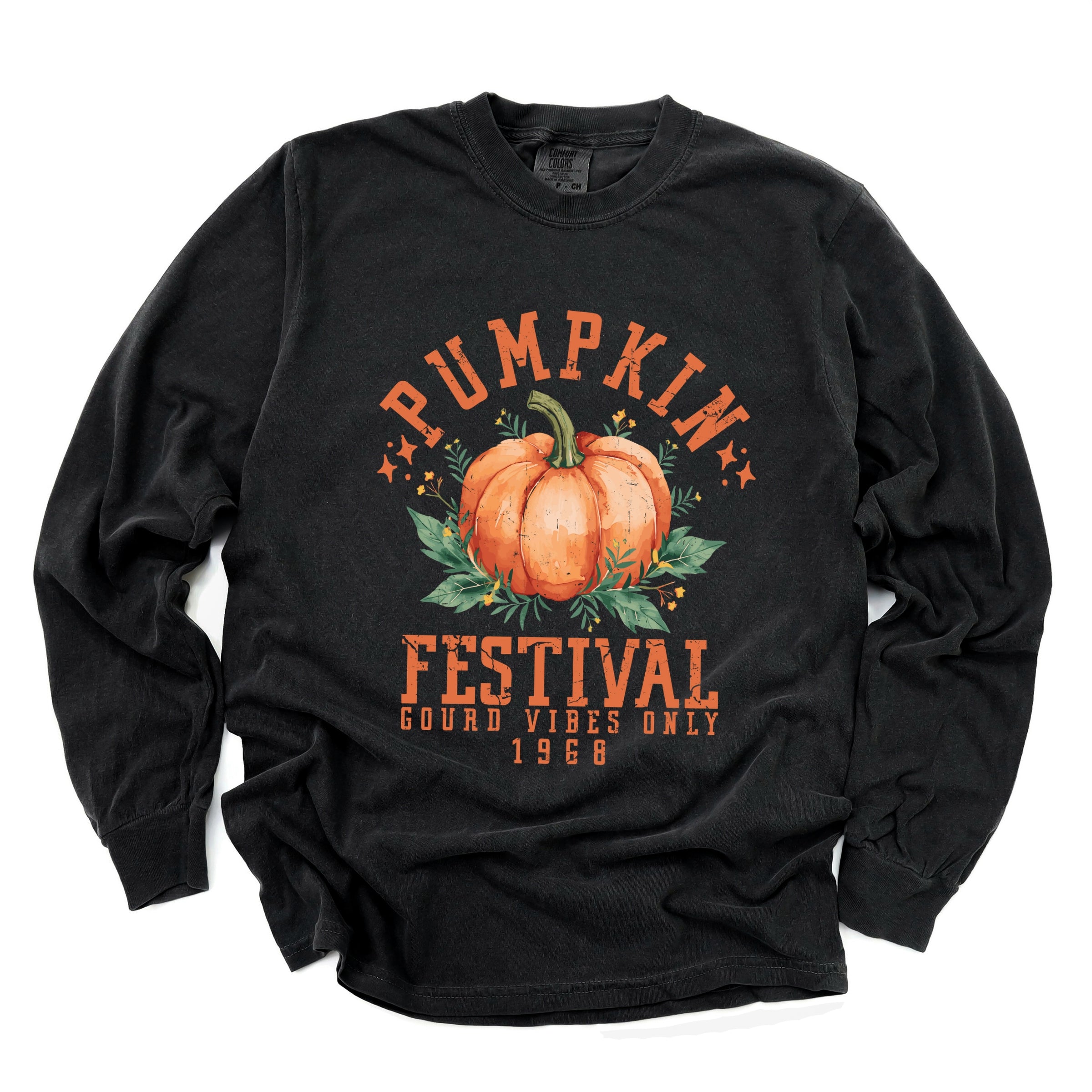 Pumpkin Festival Gourd Vibes - Women's Garment Dyed Long Sleeve Graphic T-Shirt