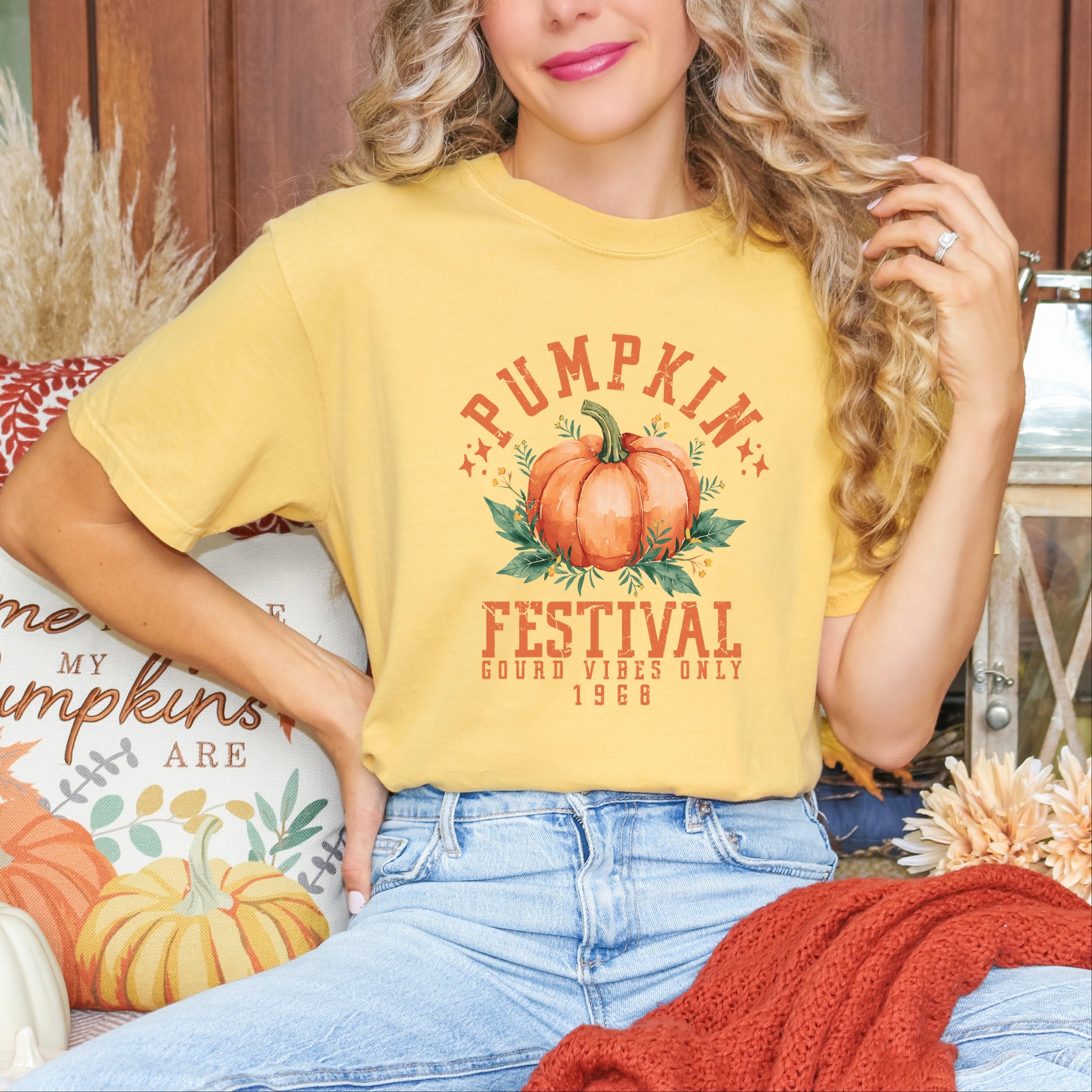 Pumpkin Festival Gourd Vibes - Women's Garment Dyed Graphic T-Shirt