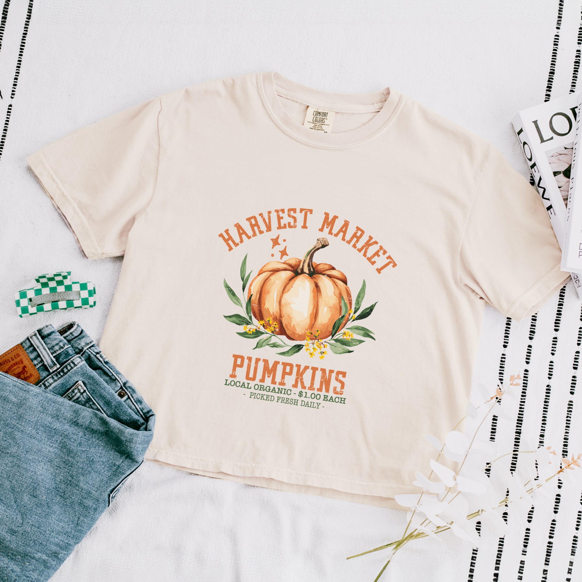 Harvest Market Pumpkins Local Organic - Women's Boxy Crop Top Graphic T-Shirt