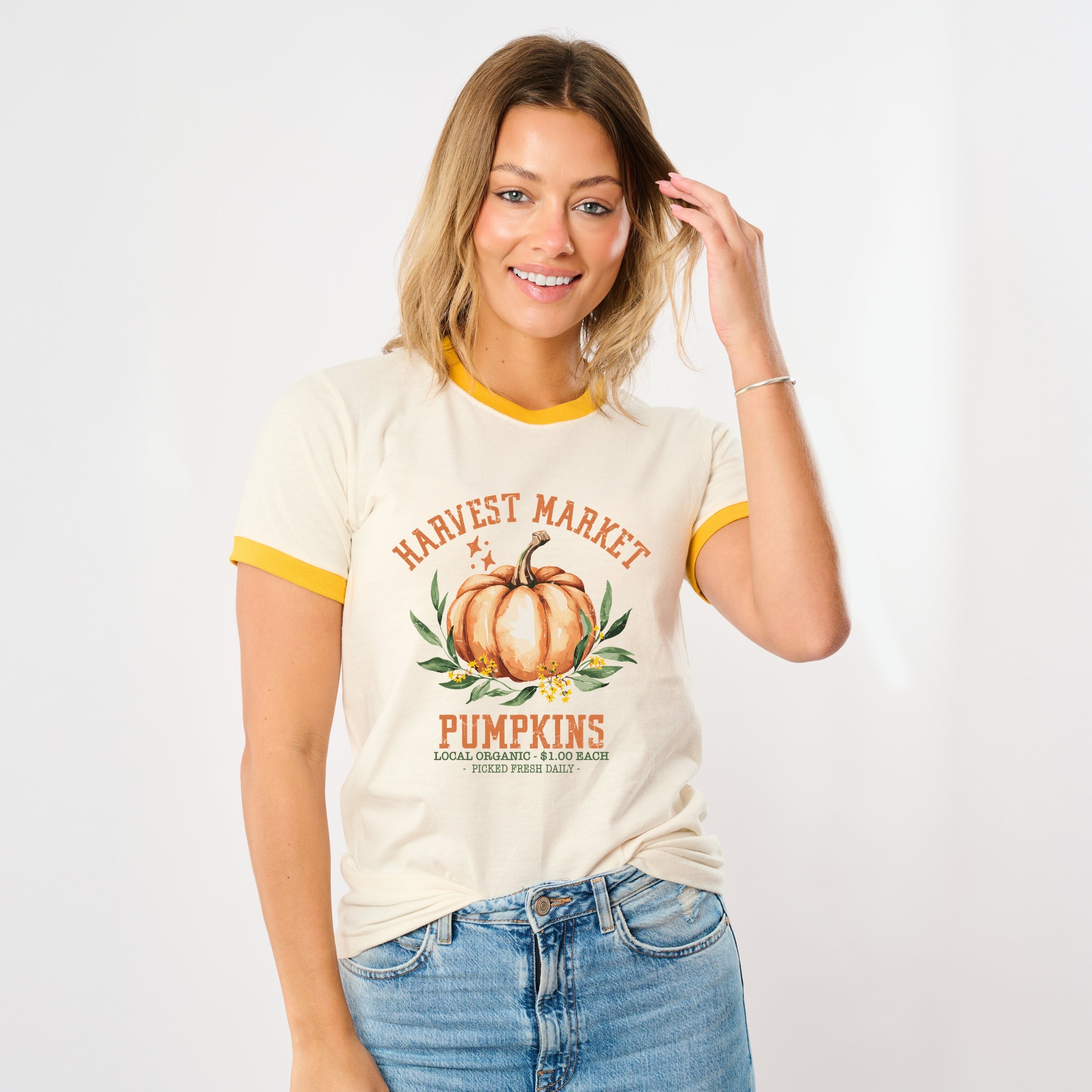Harvest Market Pumpkins Local Organic - Women's Ringer Graphic T-Shirt