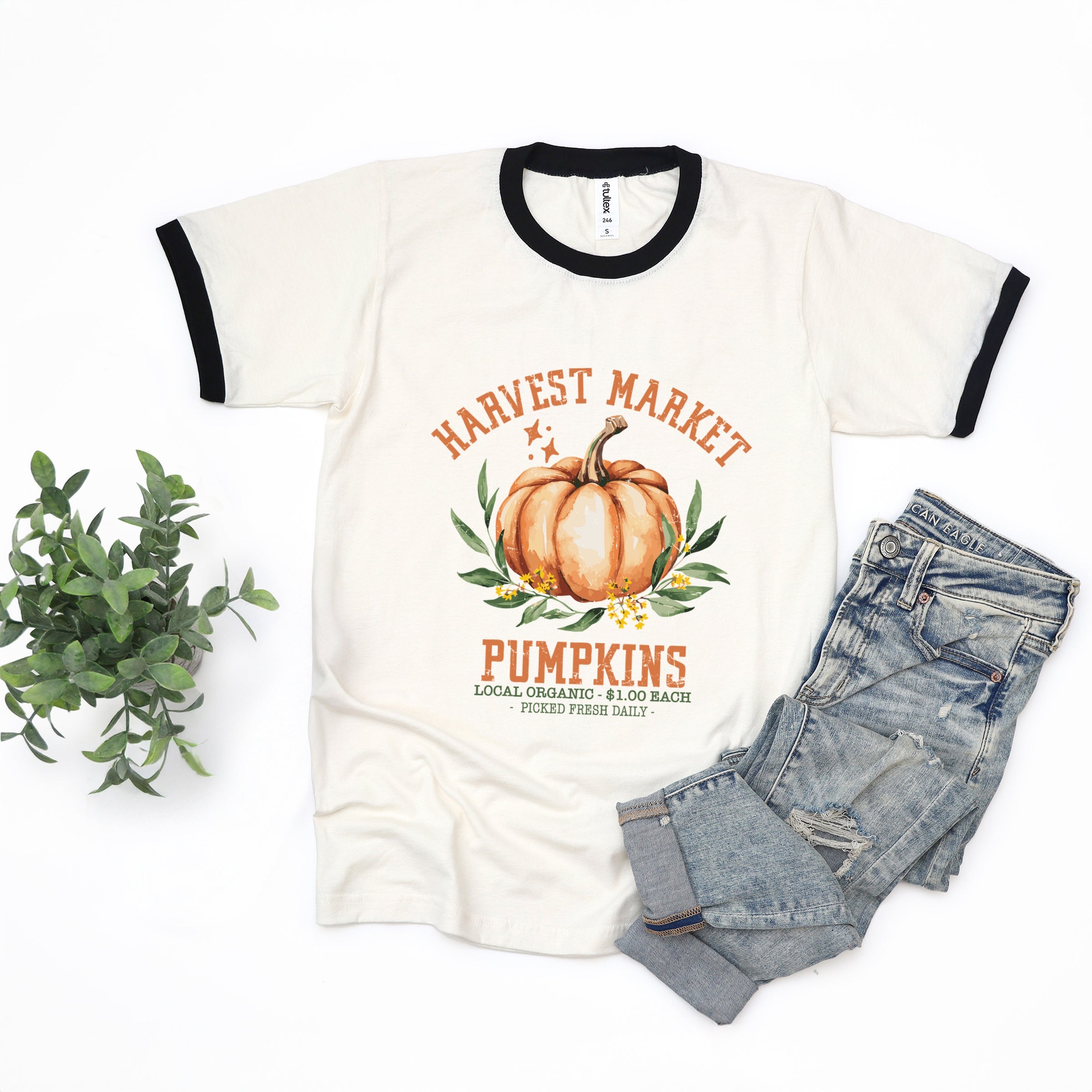 Harvest Market Pumpkins Local Organic - Women's Ringer Graphic T-Shirt