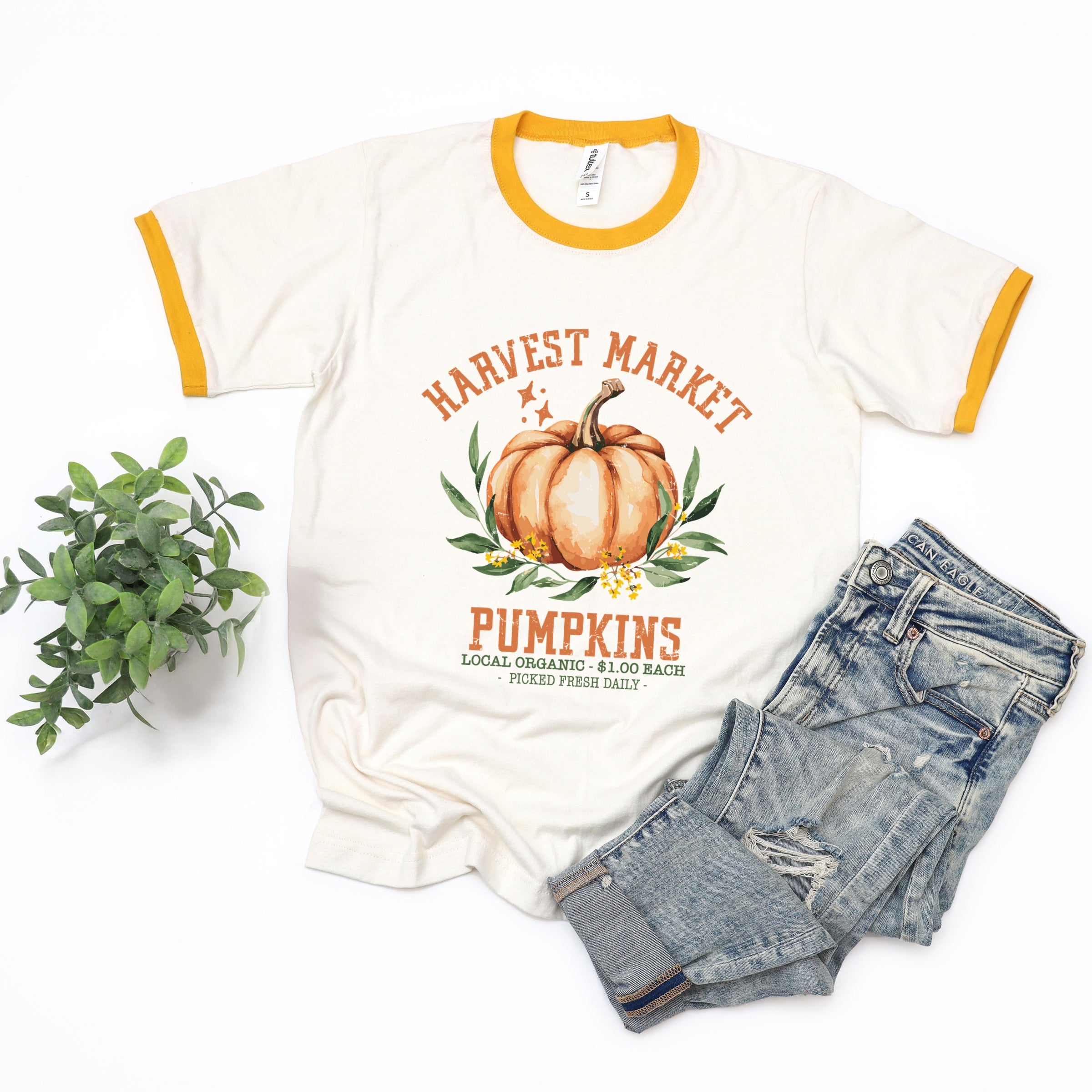 Harvest Market Pumpkins Local Organic - Women's Ringer Graphic T-Shirt