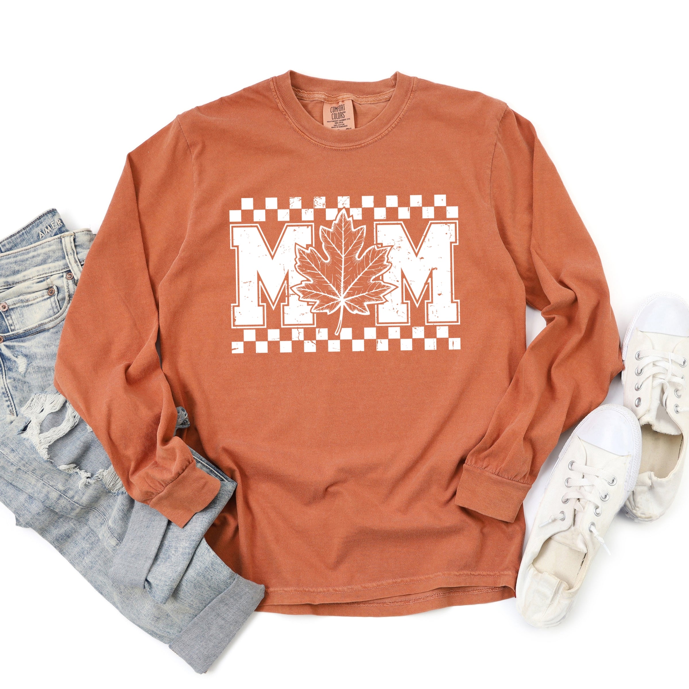 Mom Fall Leaf - Women's Garment Dyed Long Sleeve Graphic T-Shirt