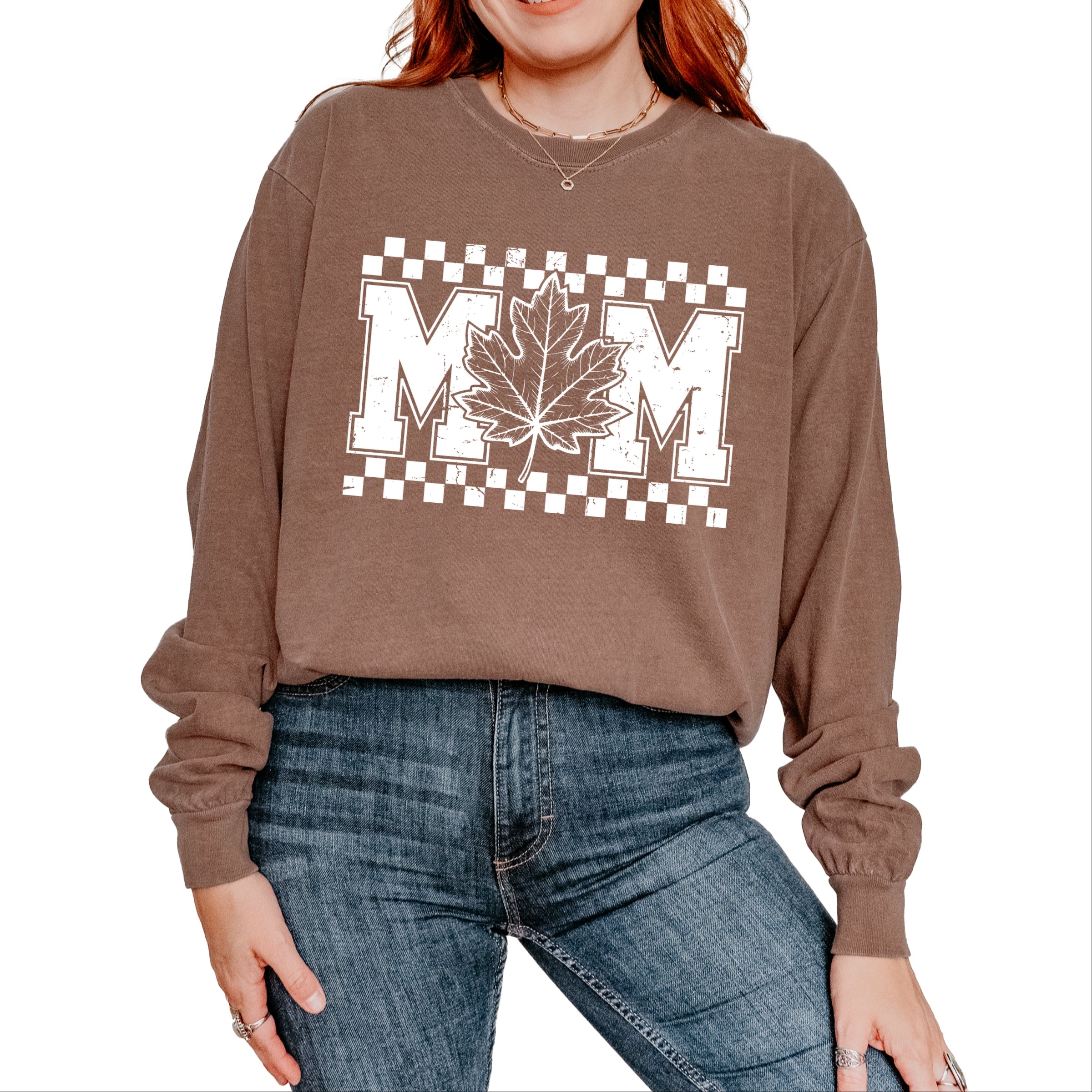 Mom Fall Leaf - Women's Garment Dyed Long Sleeve Graphic T-Shirt