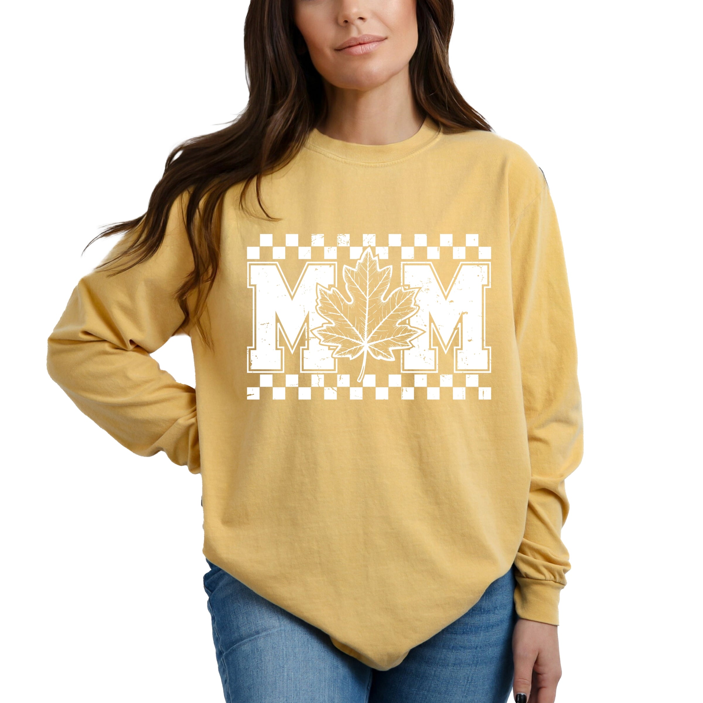 Mom Fall Leaf - Women's Garment Dyed Long Sleeve Graphic T-Shirt