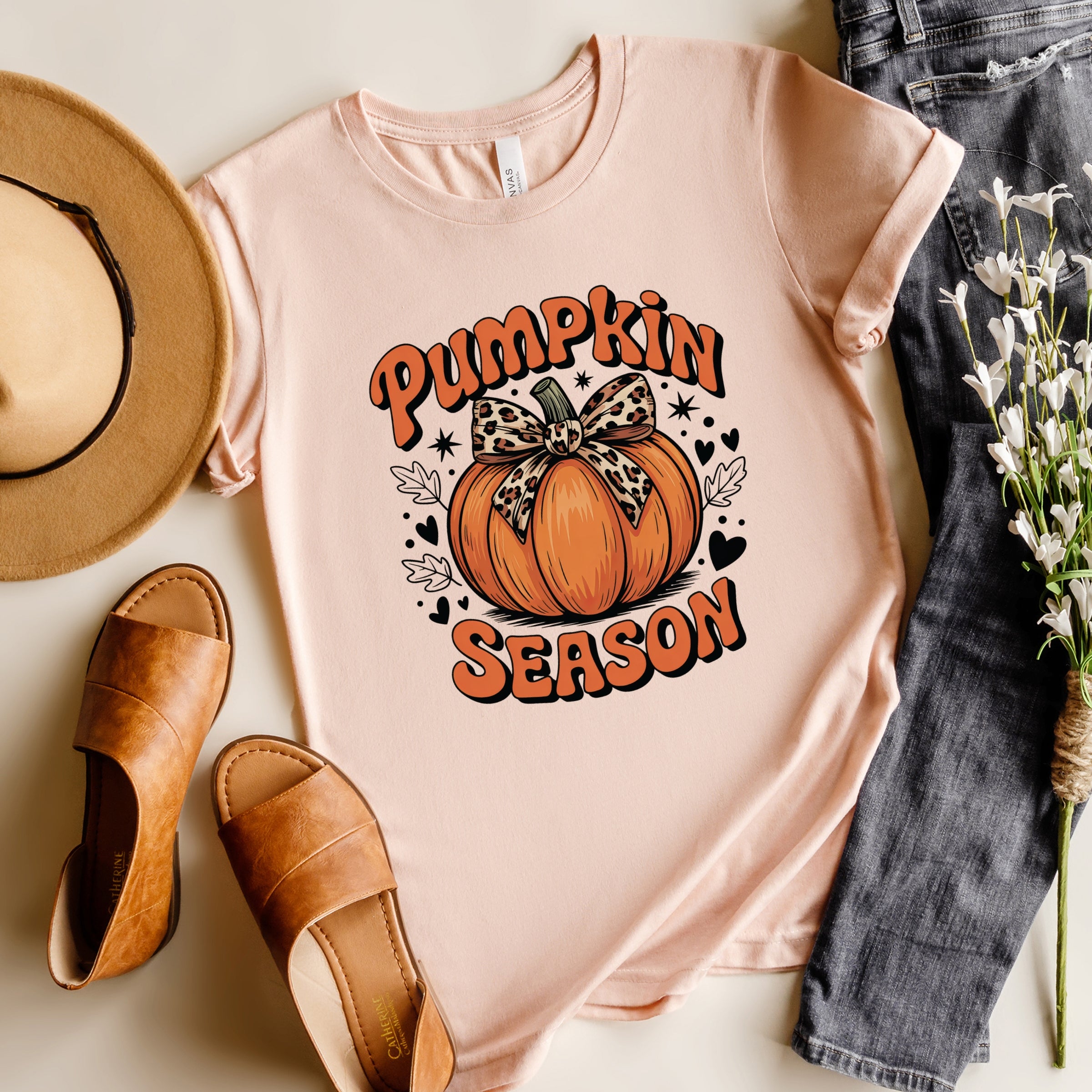 Coquette Pumpkin Season Leopard - Womens Short Sleeve Graphic T-Shirt