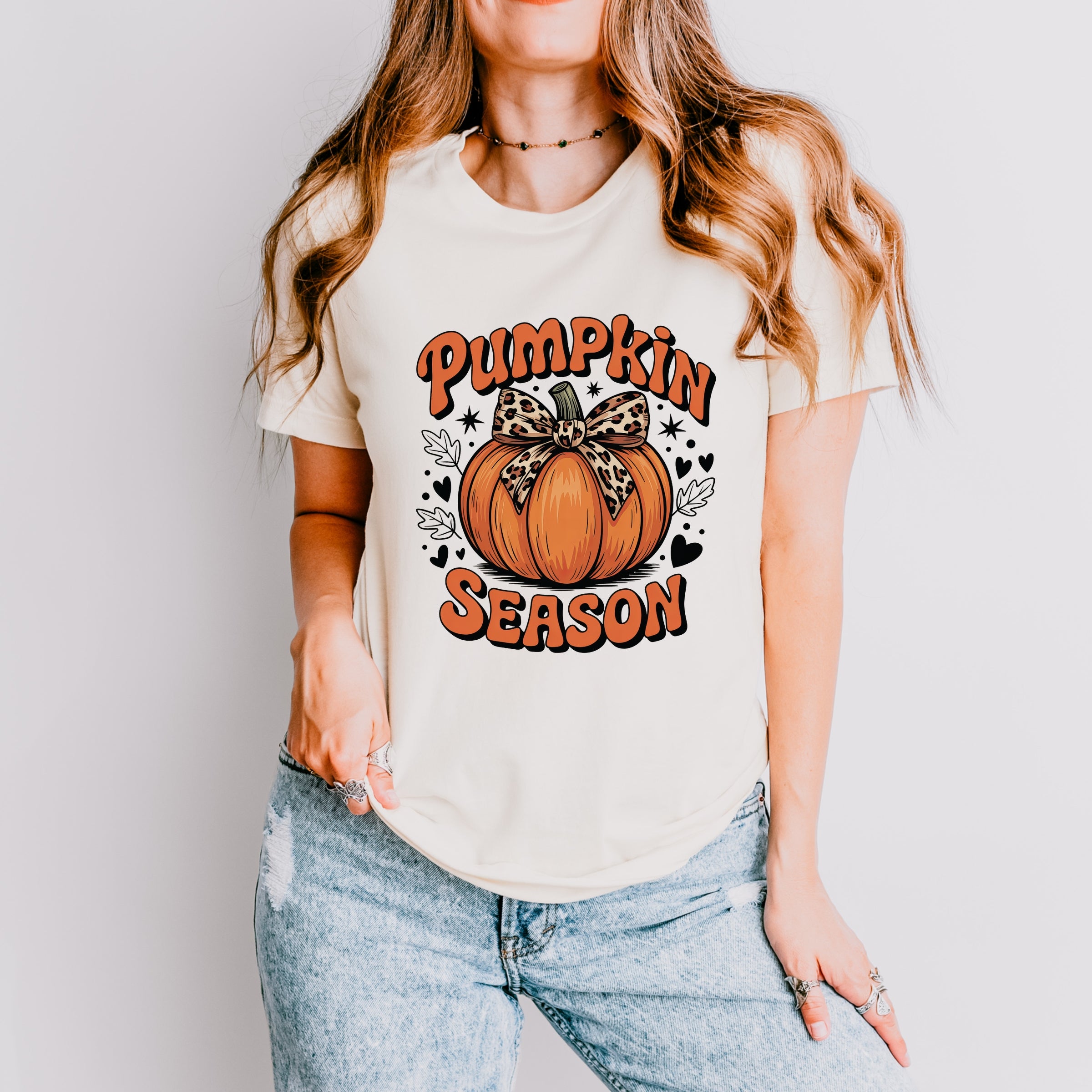 Coquette Pumpkin Season Leopard - Womens Short Sleeve Graphic T-Shirt