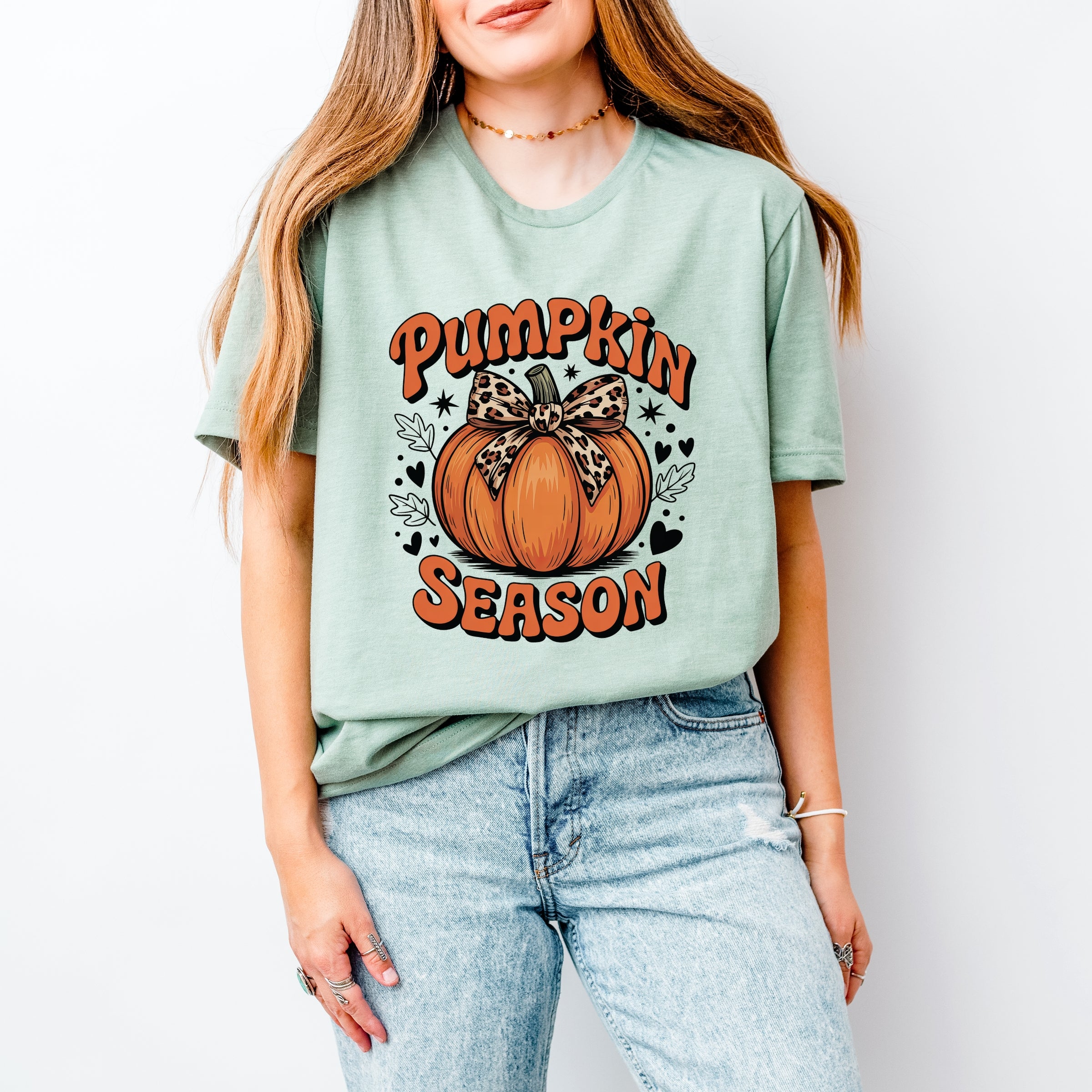 Coquette Pumpkin Season Leopard - Womens Short Sleeve Graphic T-Shirt
